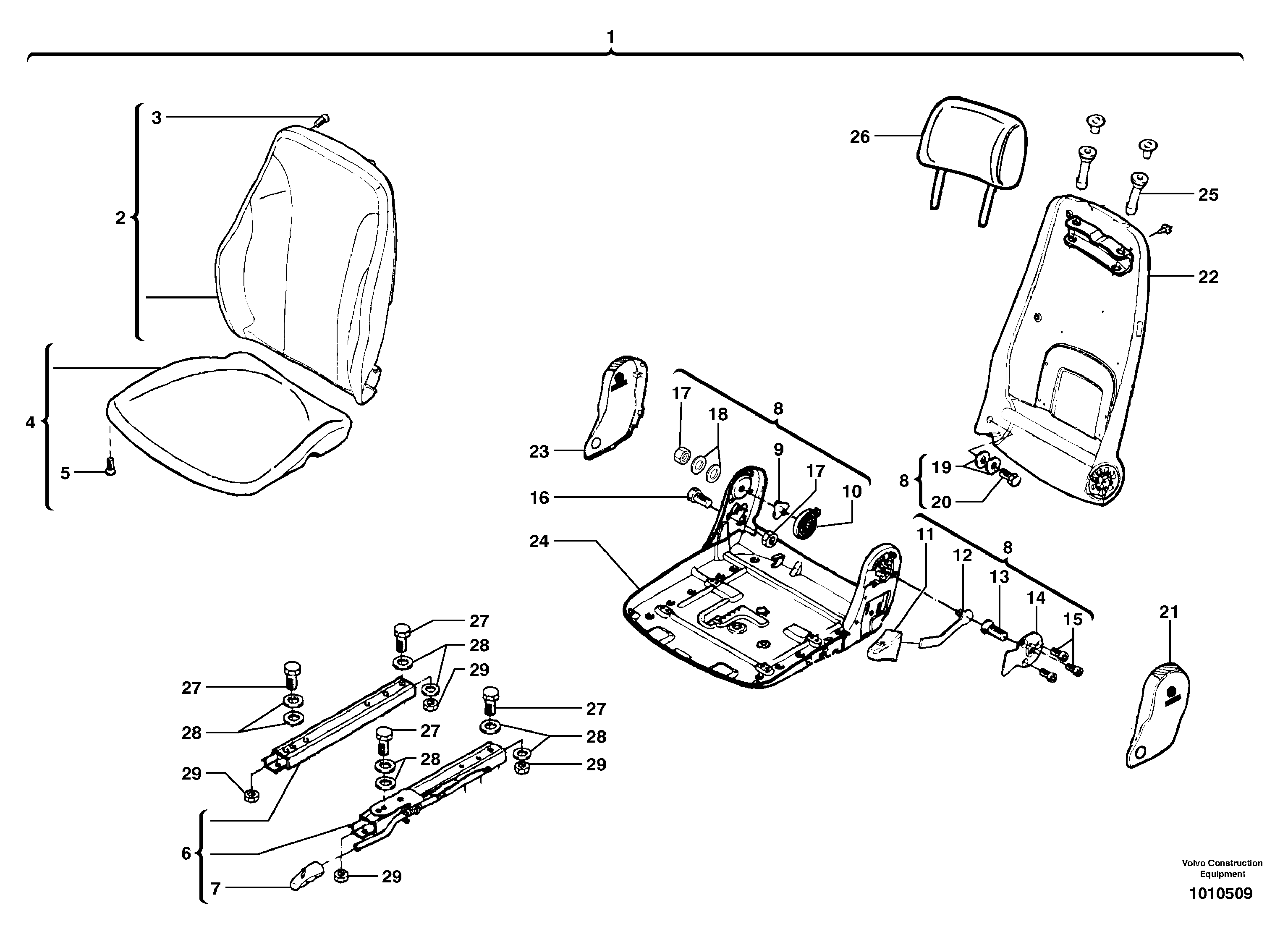 Схема запчастей Volvo ECR38 TYPE 602 - 6159 Suspended seat 