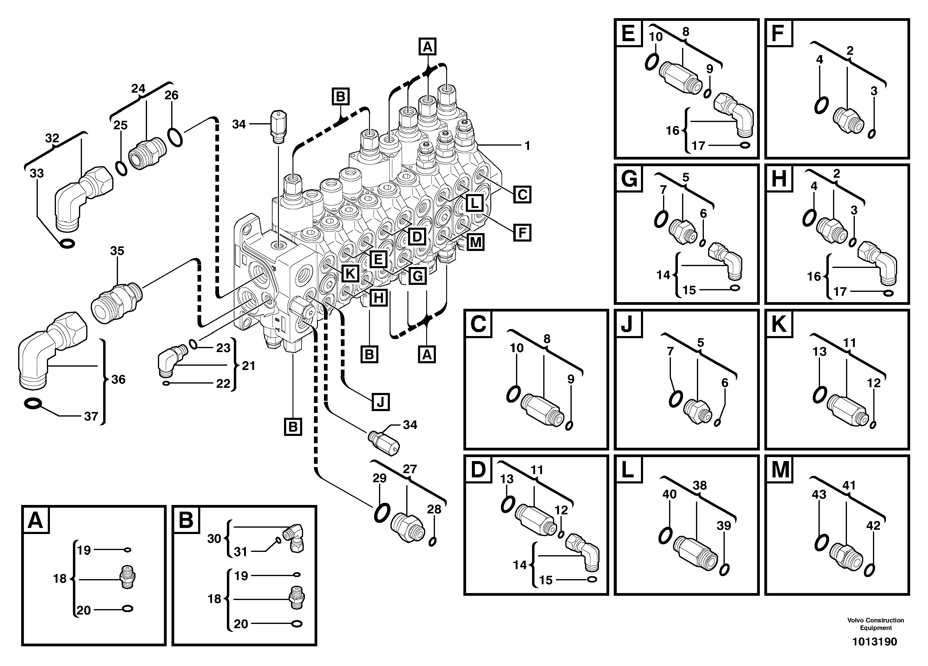 Схема запчастей Volvo ECR38 TYPE 602 - 95218 Main valve assembly with fitting parts 