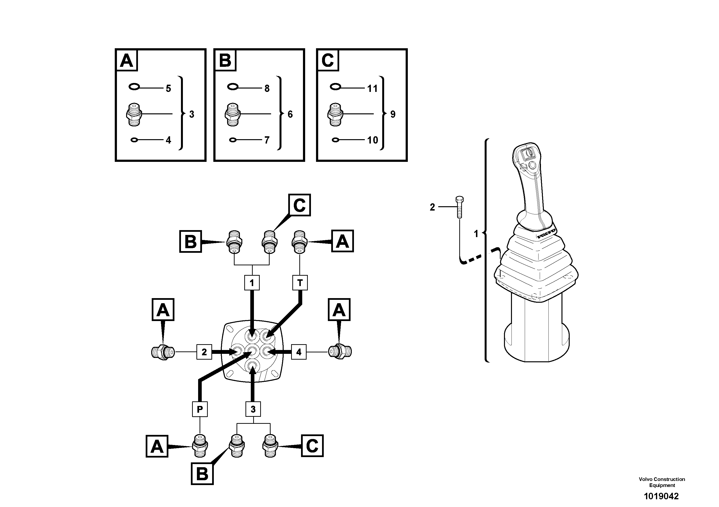 Схема запчастей Volvo ECR38 TYPE 602 - 57896 Control stick installation 