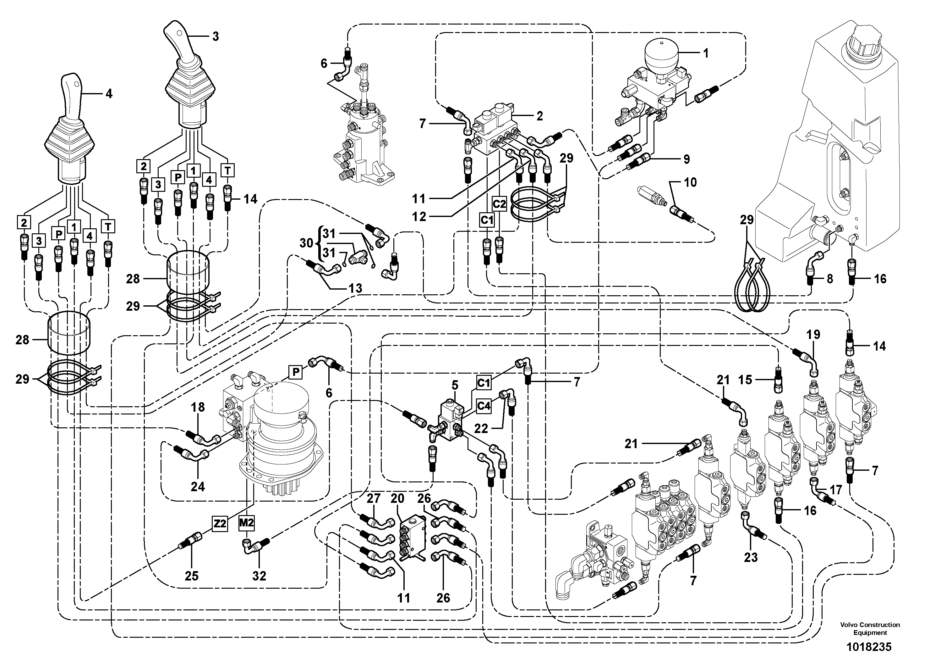 Схема запчастей Volvo ECR38 TYPE 602 - 7532 Hydraulic circuit ( low pressure ) 