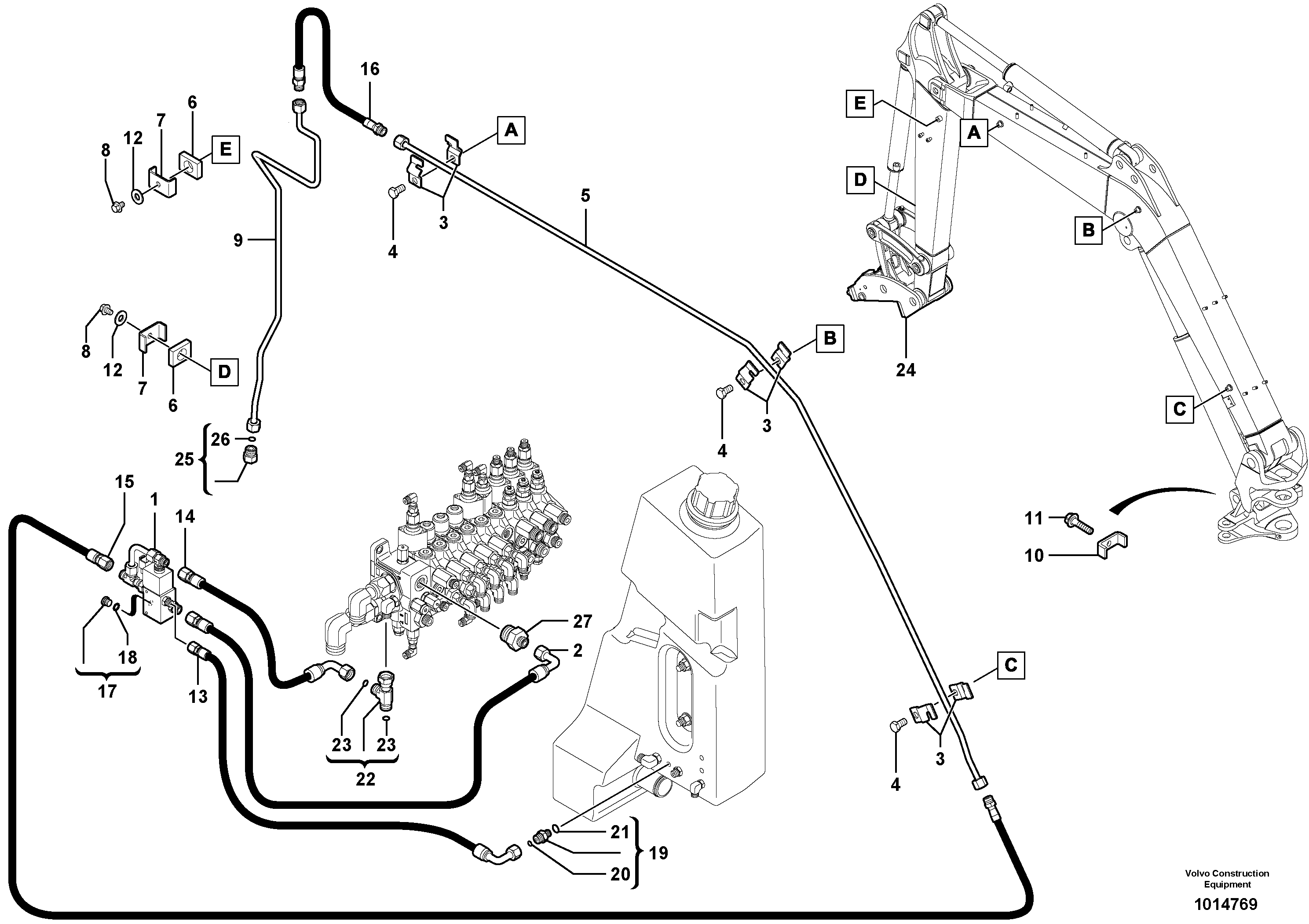 Схема запчастей Volvo ECR38 TYPE 602 - 9047 Hydraulic circuit ( snap-action attachment ) 