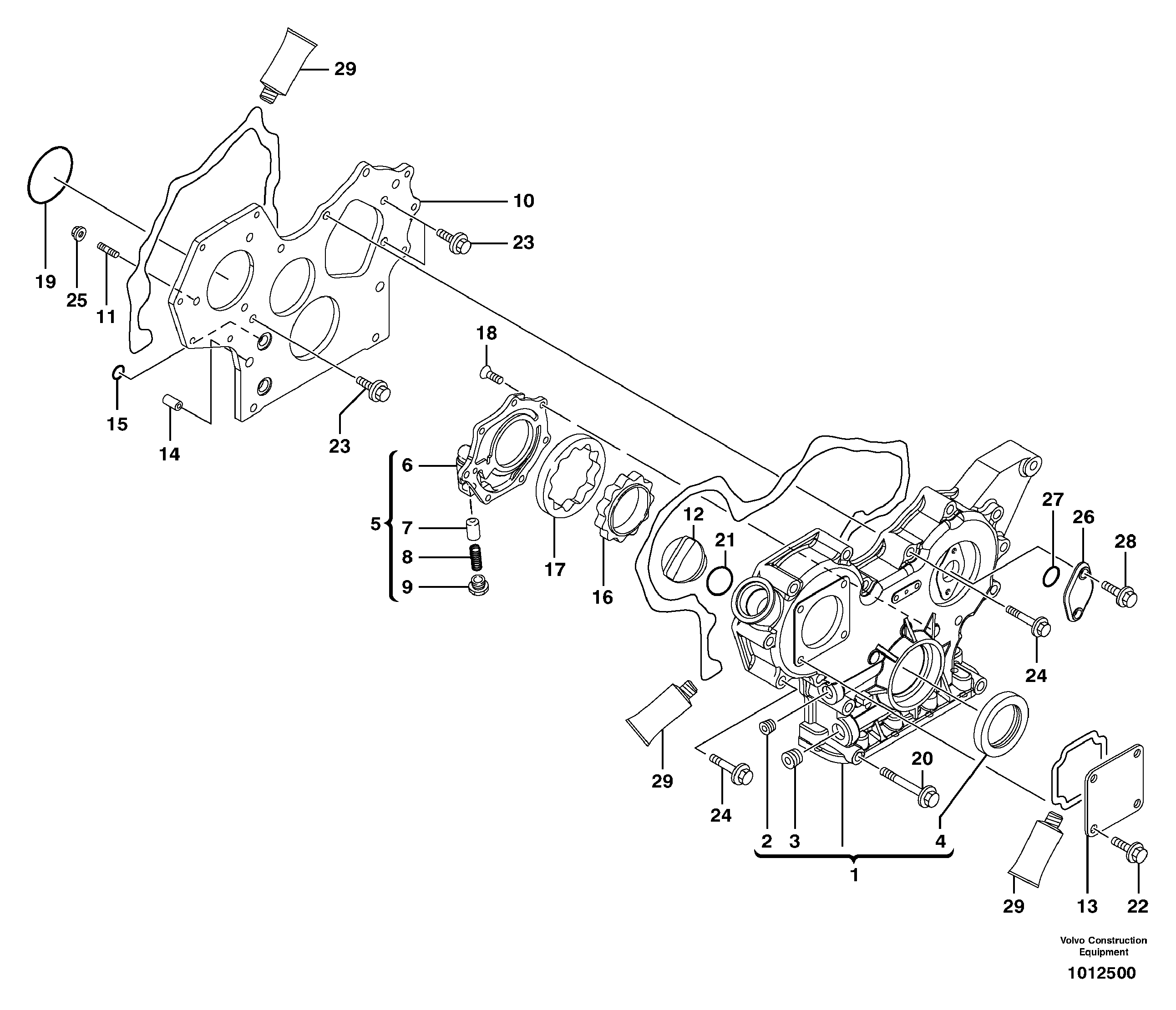 Схема запчастей Volvo ECR38 TYPE 602 - 6358 Timing gear casing 