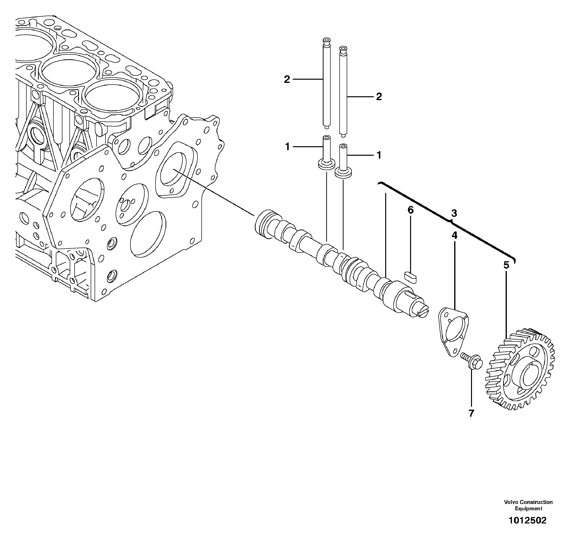 Схема запчастей Volvo ECR38 TYPE 602 - 6361 Распредвал 