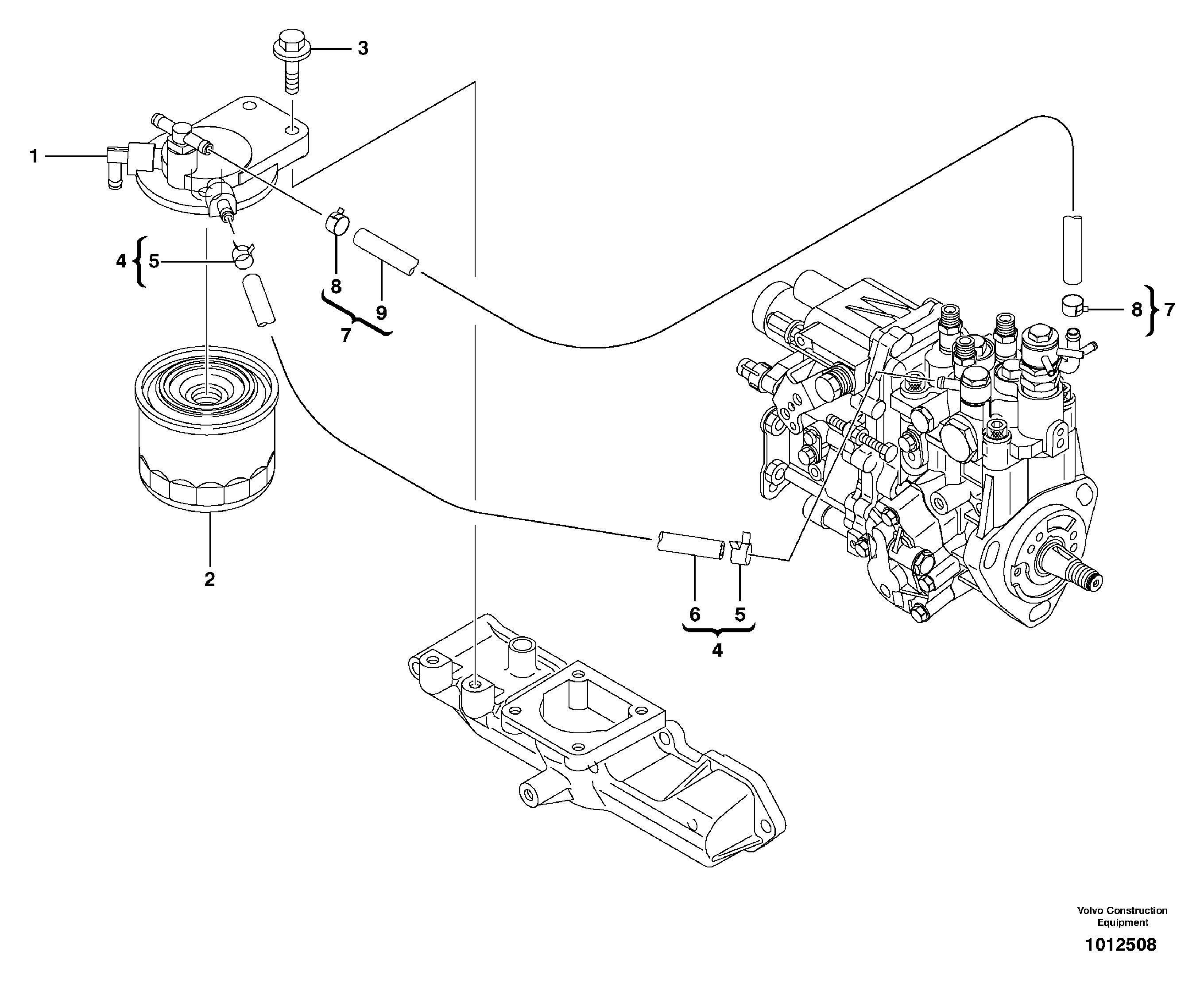 Схема запчастей Volvo ECR38 TYPE 602 - 7252 Фильтр топливный 