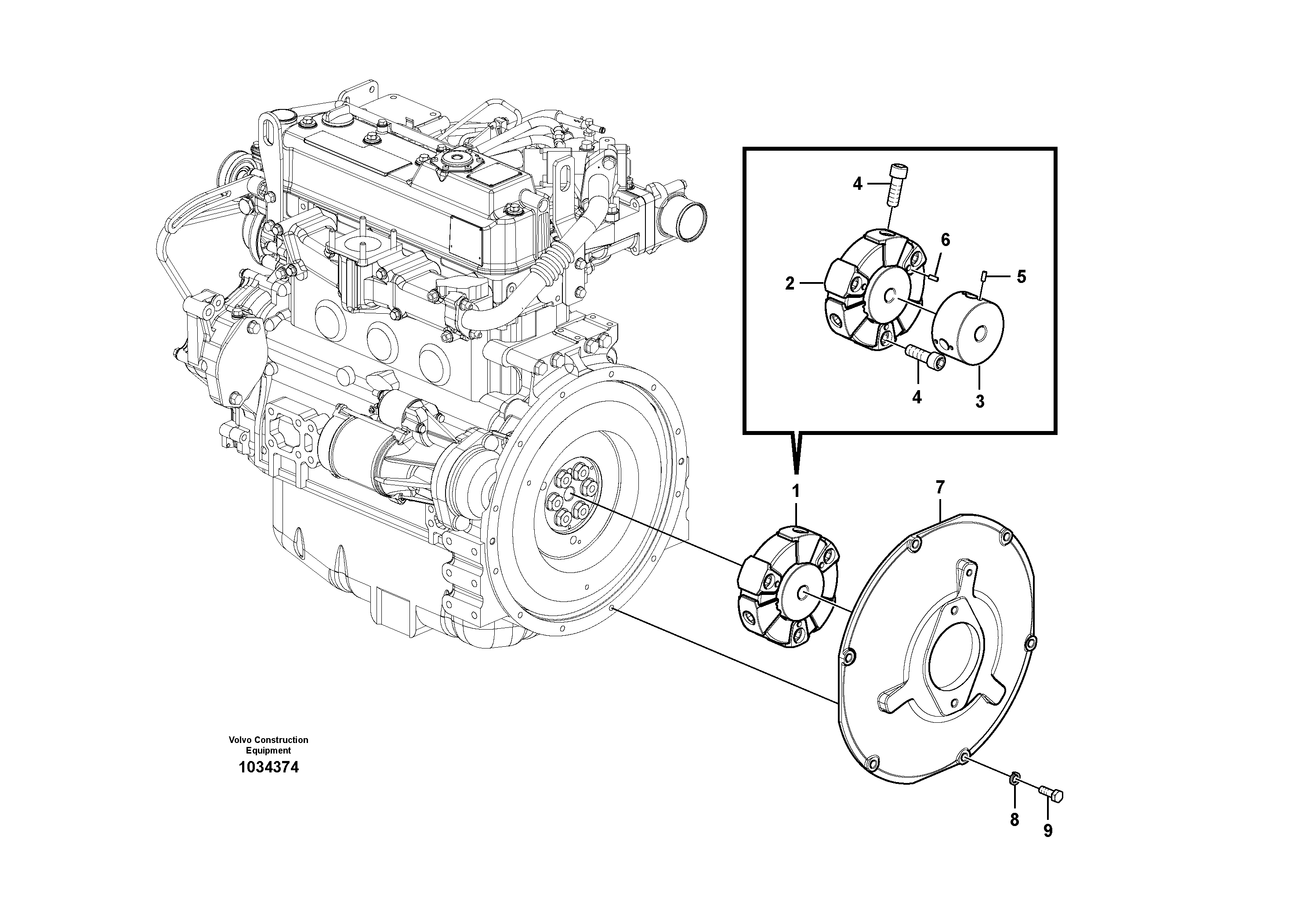 Схема запчастей Volvo EC55C S/N 110001- / 120001- - 64833 Pump gearbox with assembling parts 