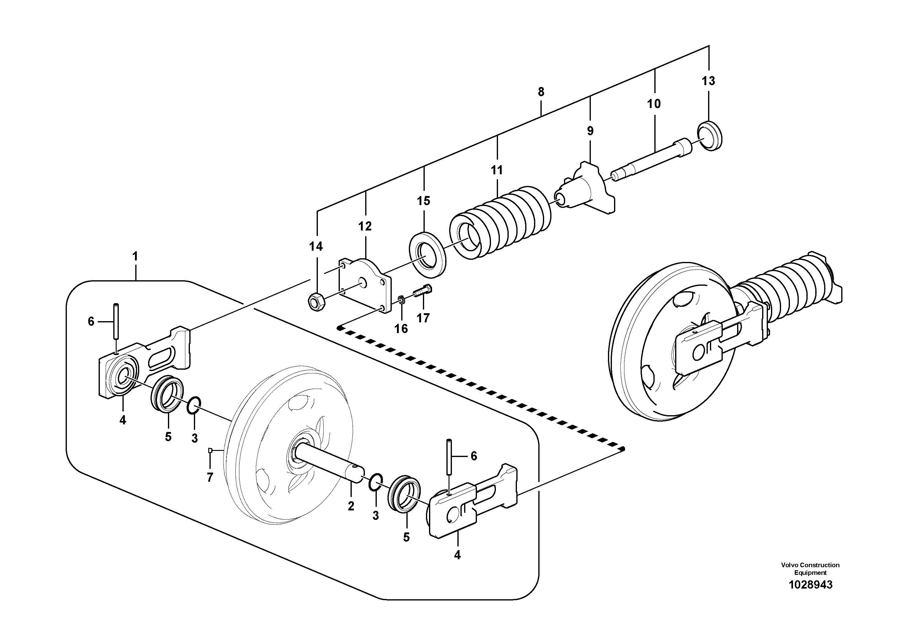 Схема запчастей Volvo EC55C S/N 110001- / 120001- - 64848 Ленивец (Направляющее колесо гусеницы), передний 