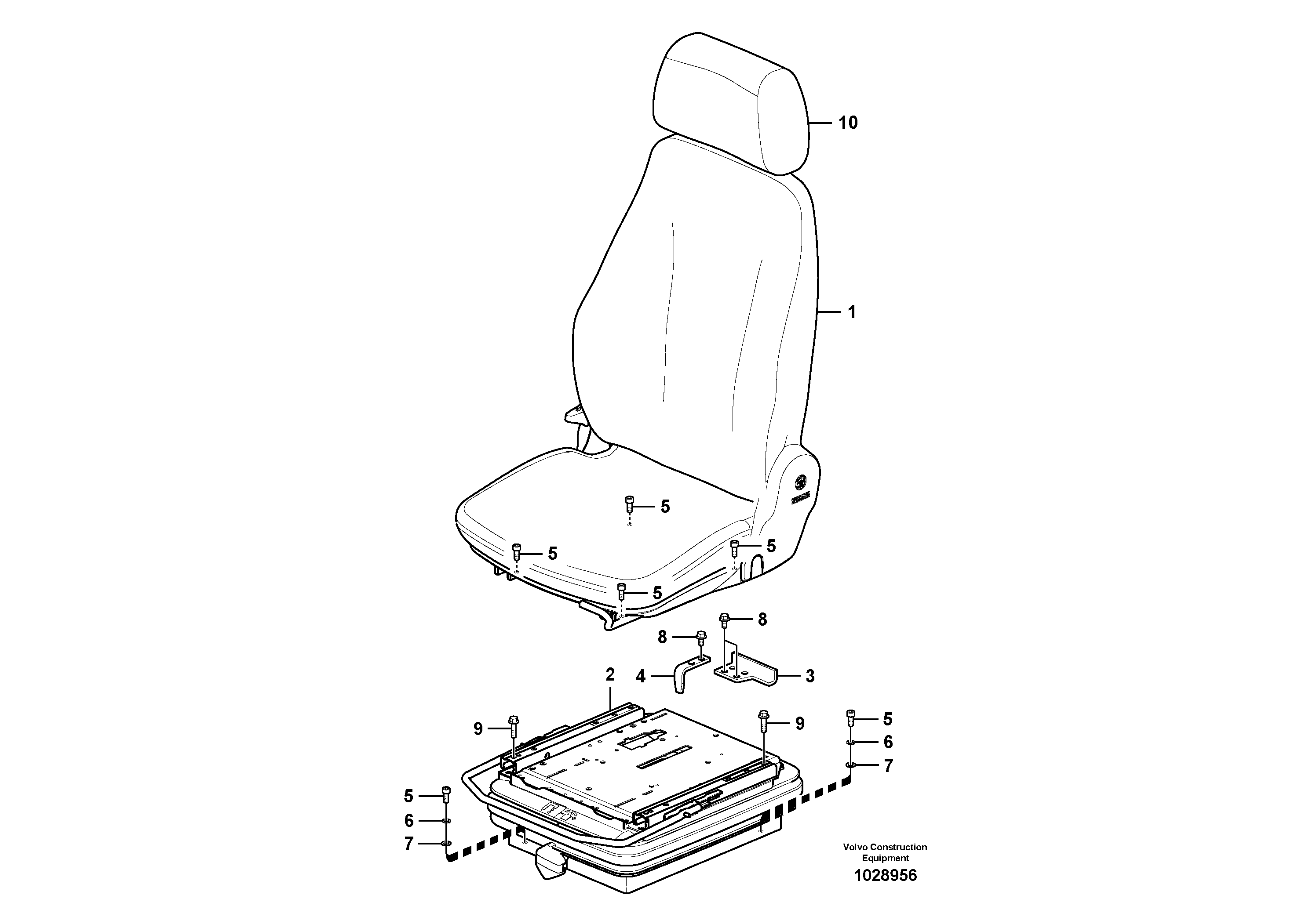 Схема запчастей Volvo EC55C S/N 110001- / 120001- - 65434 Operator seat with fitting parts 