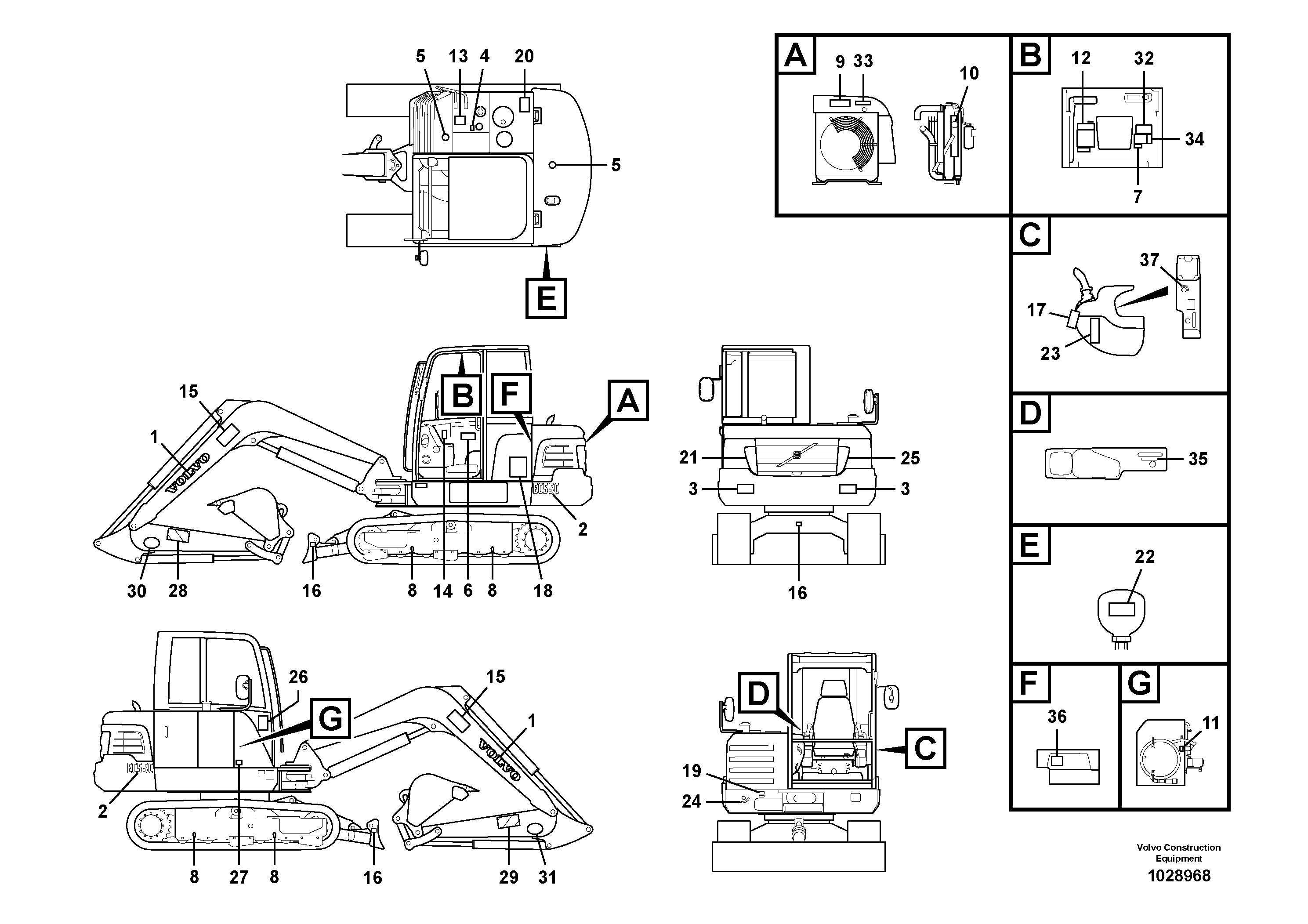 Схема запчастей Volvo EC55C S/N 110001- / 120001- - 76746 Decals 