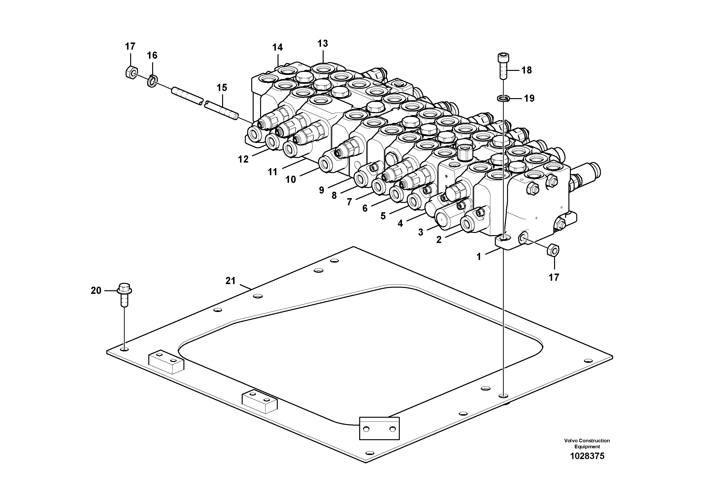 Схема запчастей Volvo EC55C S/N 110001- / 120001- - 96459 Control valve with fitting parts 