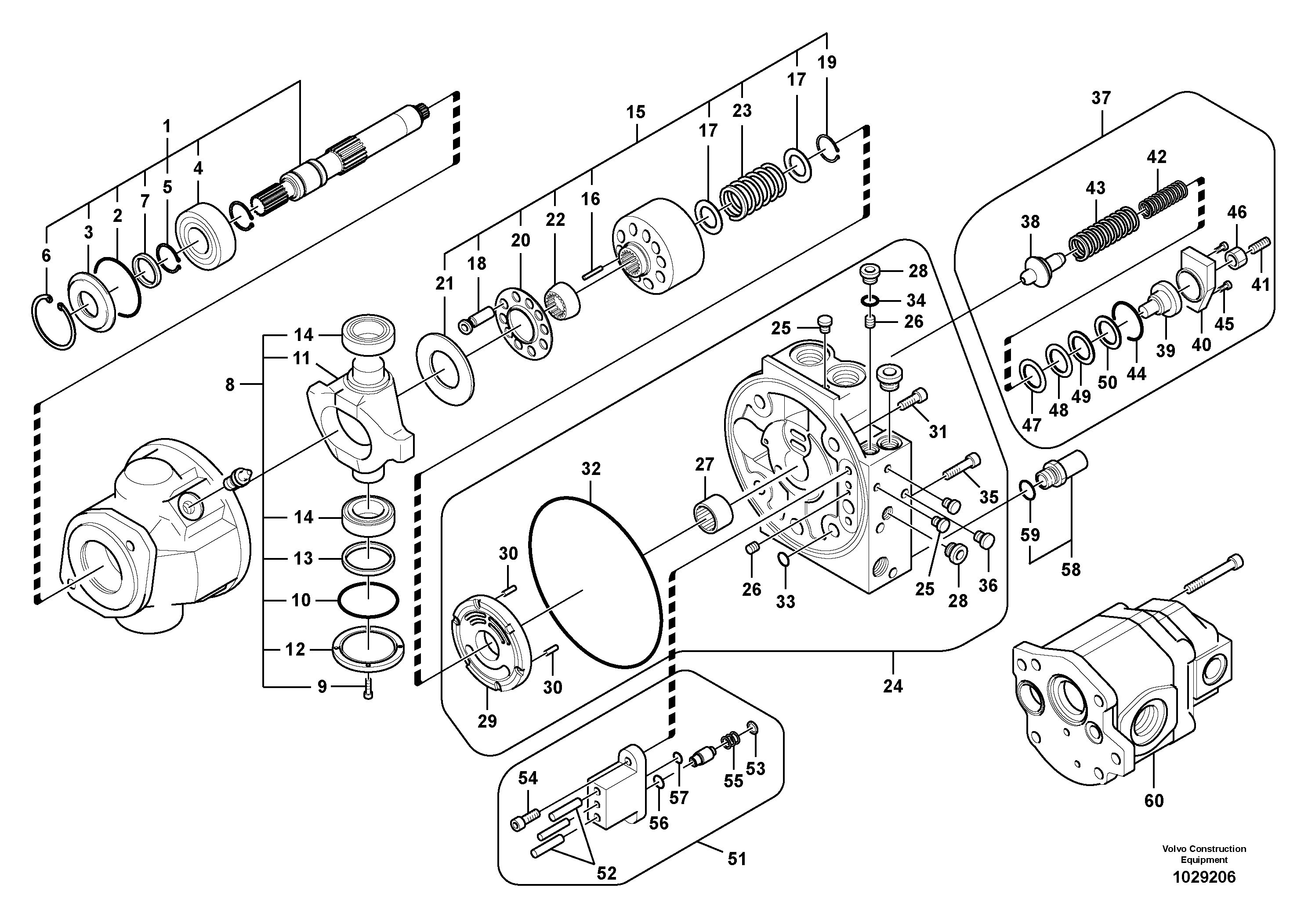 Схема запчастей Volvo EC55C S/N 110001- / 120001- - 62754 Гидронасос (основной насос) 