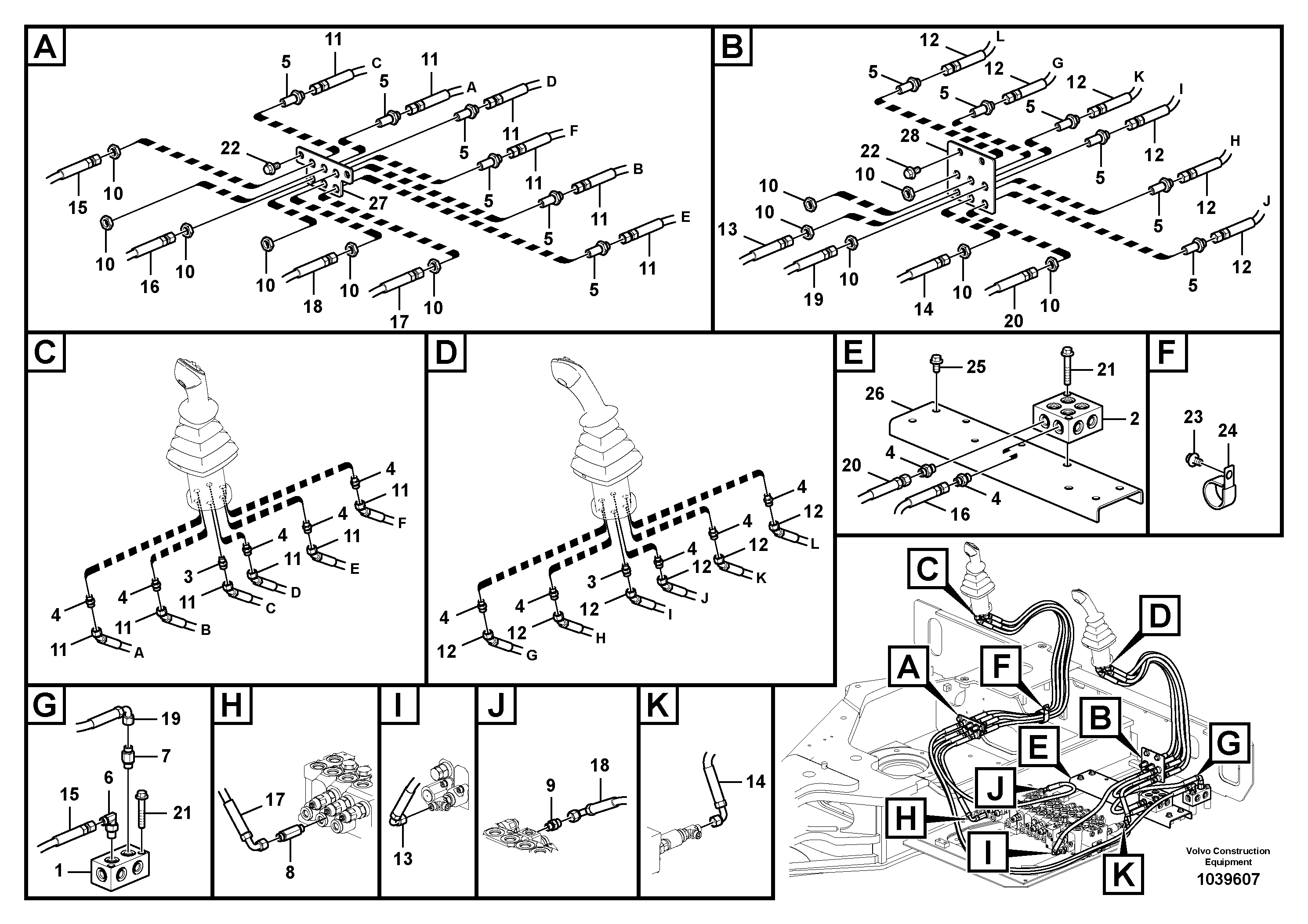 Схема запчастей Volvo EC55C S/N 110001- / 120001- - 62758 Servo system, control valve to remote control valve 