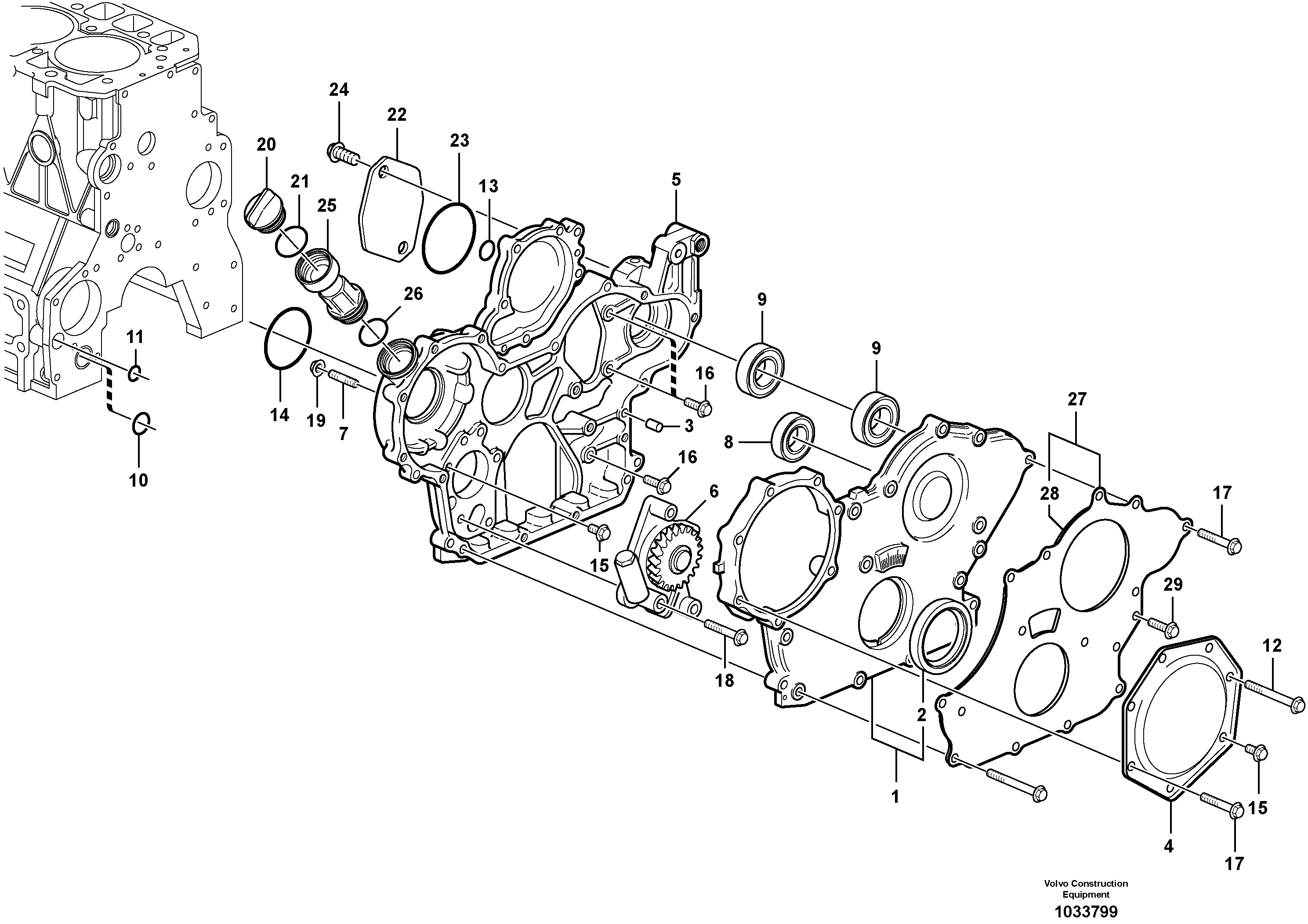 Схема запчастей Volvo EC55C S/N 110001- / 120001- - 44647 Timing gear casing 