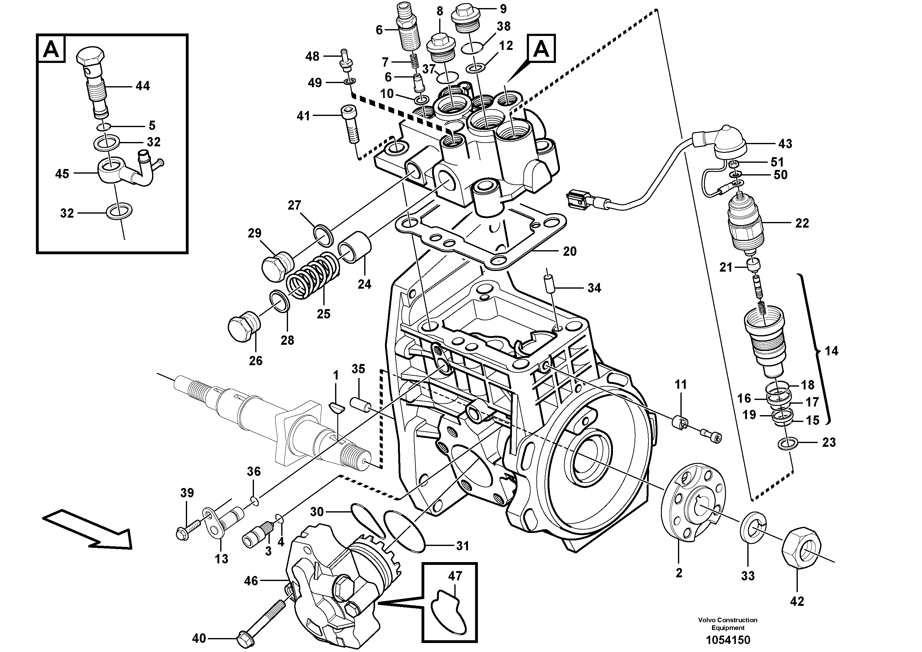 Схема запчастей Volvo EC55C S/N 110001- / 120001- - 47190 Fuel injection pump with fitting parts 