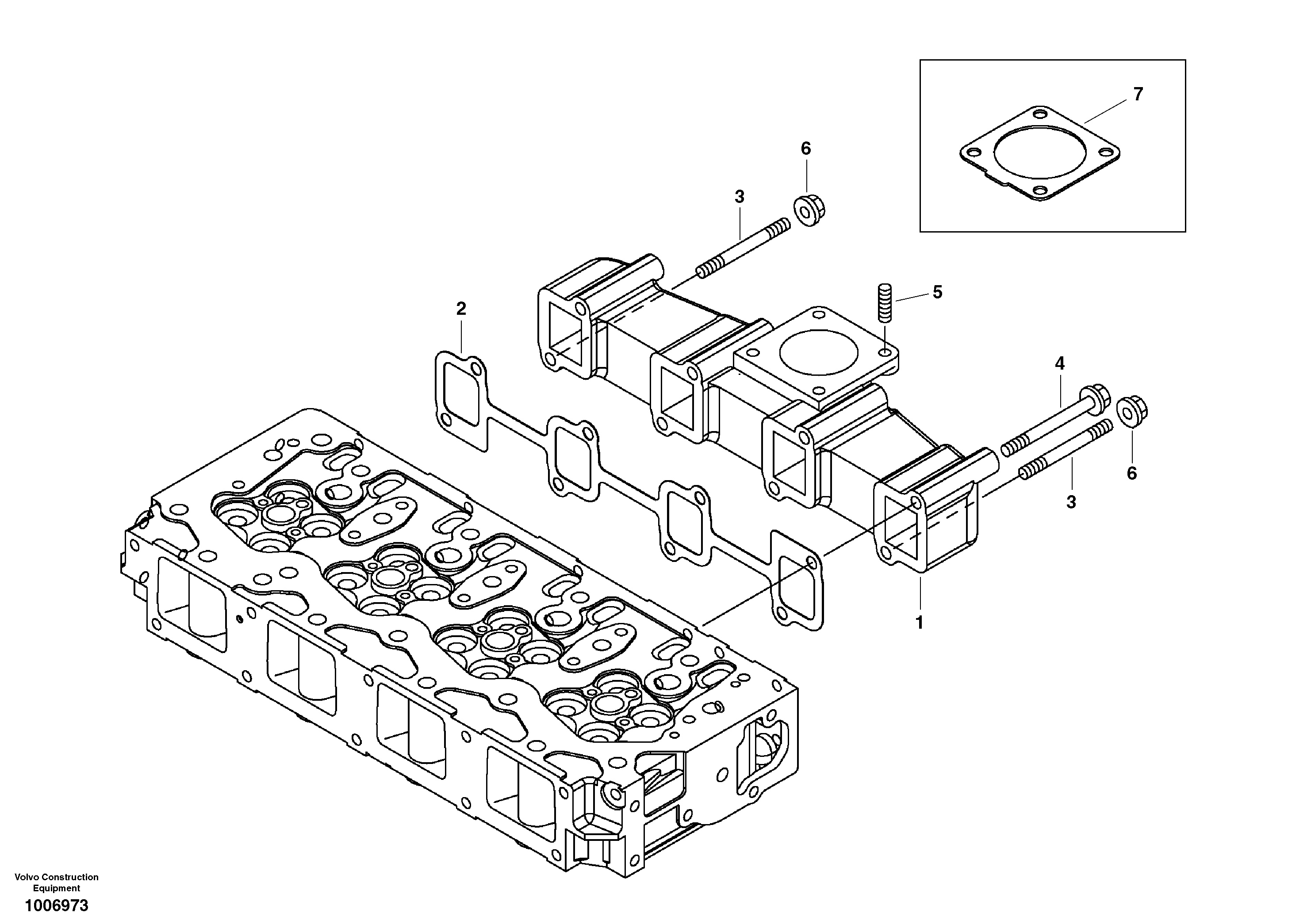 Схема запчастей Volvo EC55C S/N 110001- / 120001- - 53841 Коллектор (труба) выпускной 