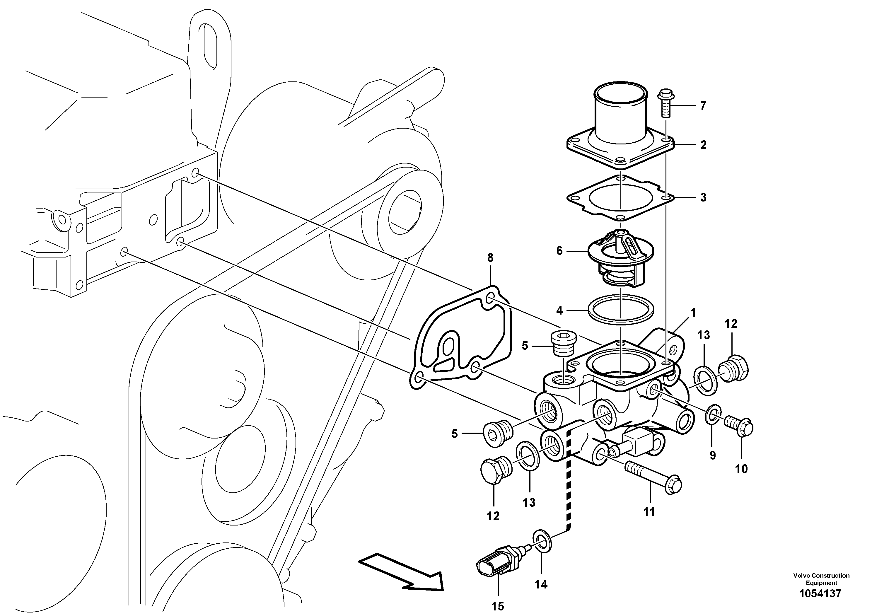 Схема запчастей Volvo EC55C S/N 110001- / 120001- - 54520 Thermostat housing 