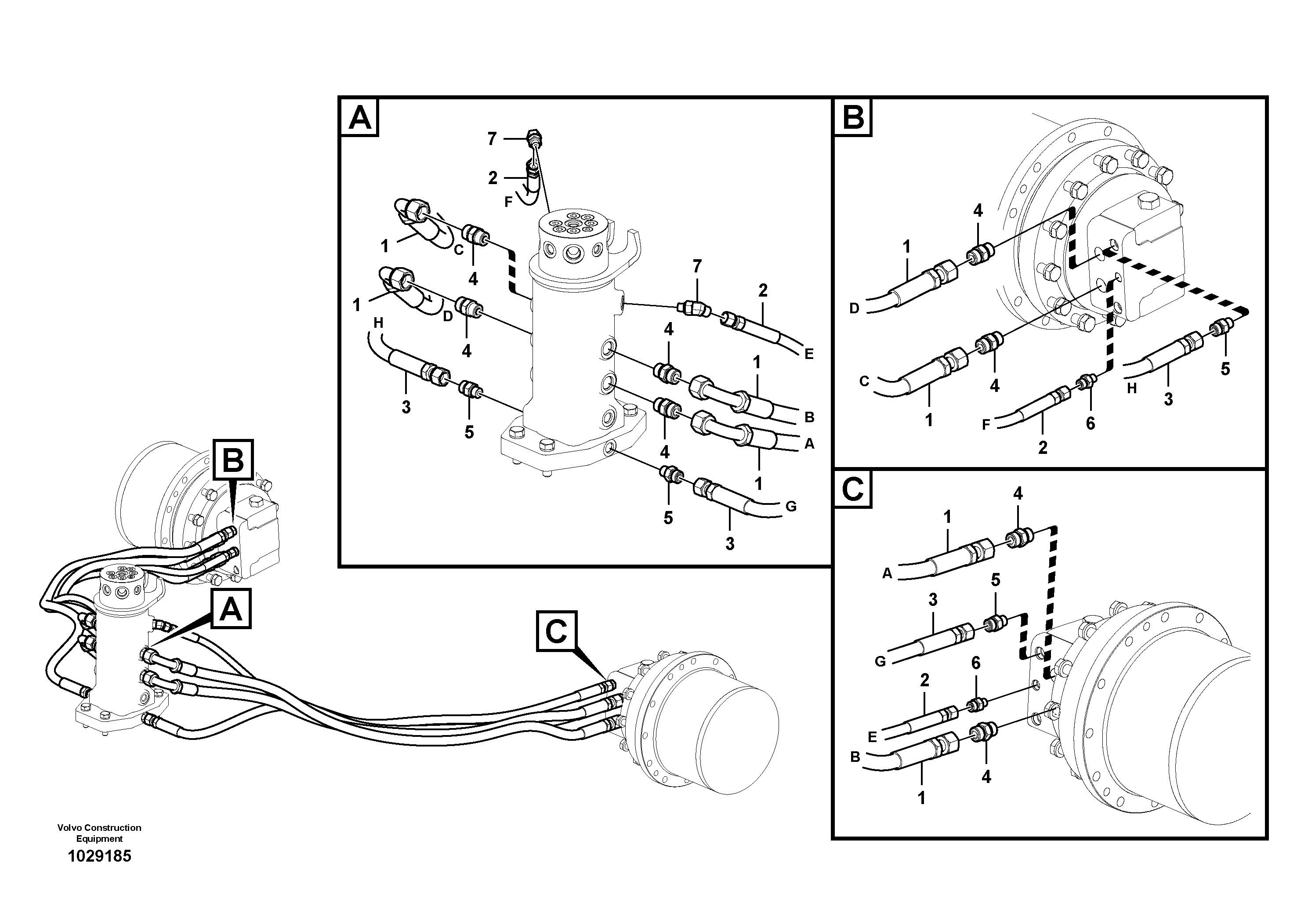 Схема запчастей Volvo EC60C - 104648 Turning joint line, turning joint to travel motor 