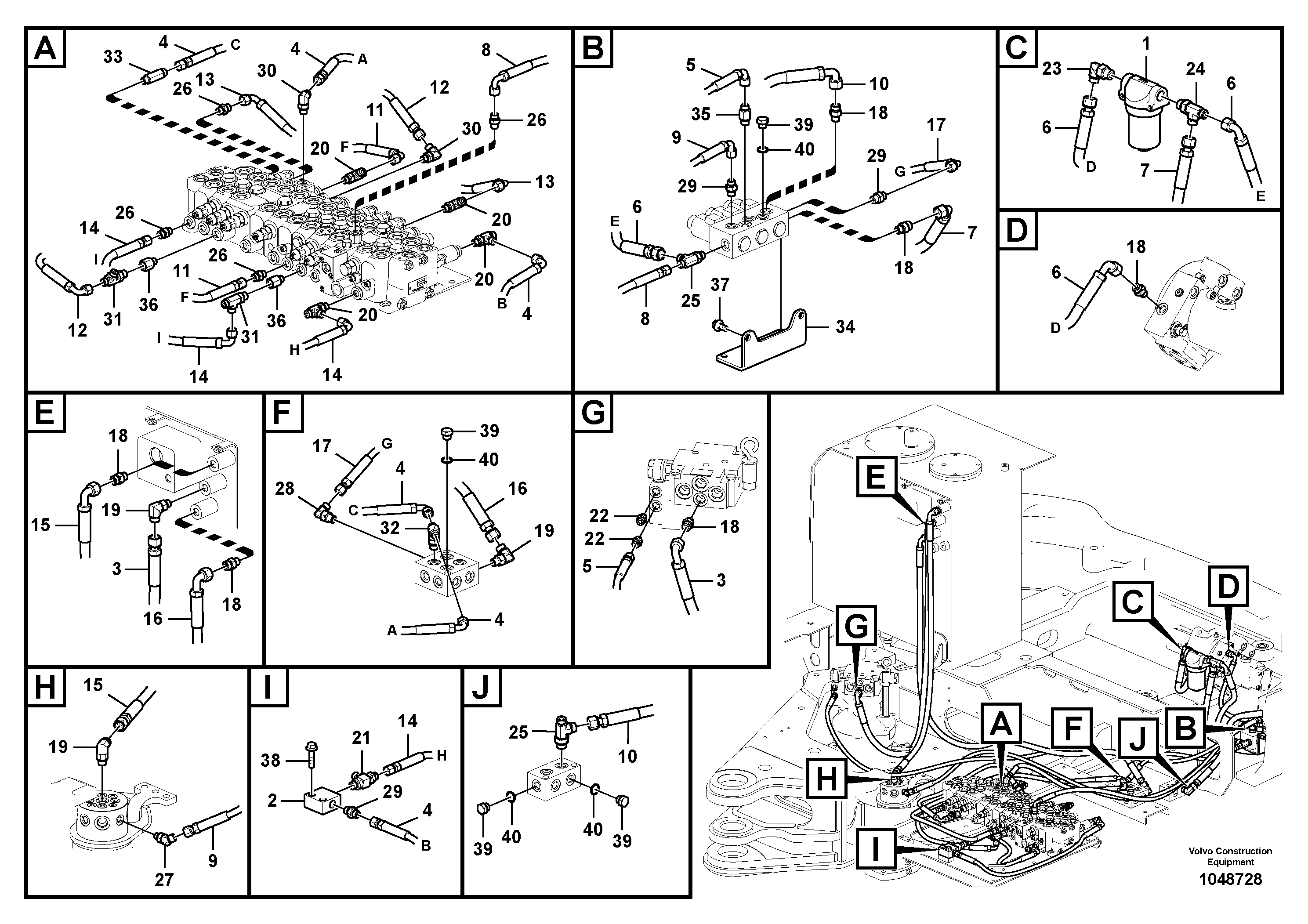 Схема запчастей Volvo EC60C - 107006 Servo system, control valve piping 