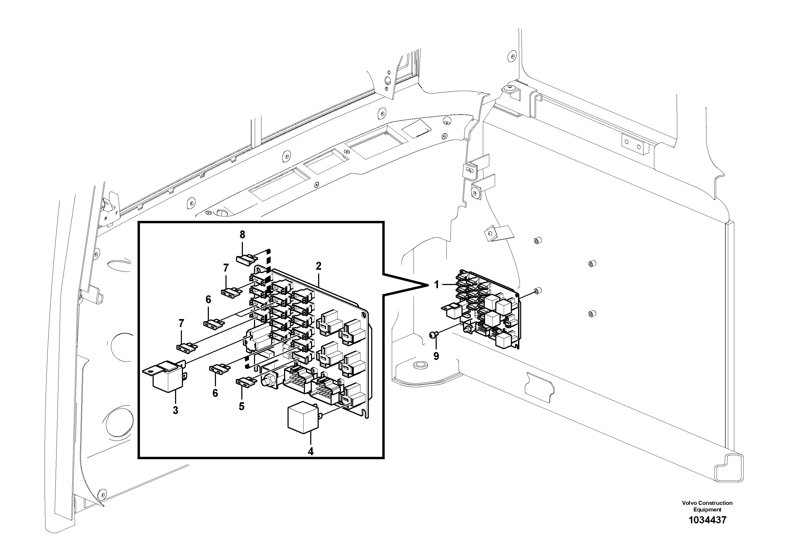 Схема запчастей Volvo EC60C - 9529 Electrical distribution box 