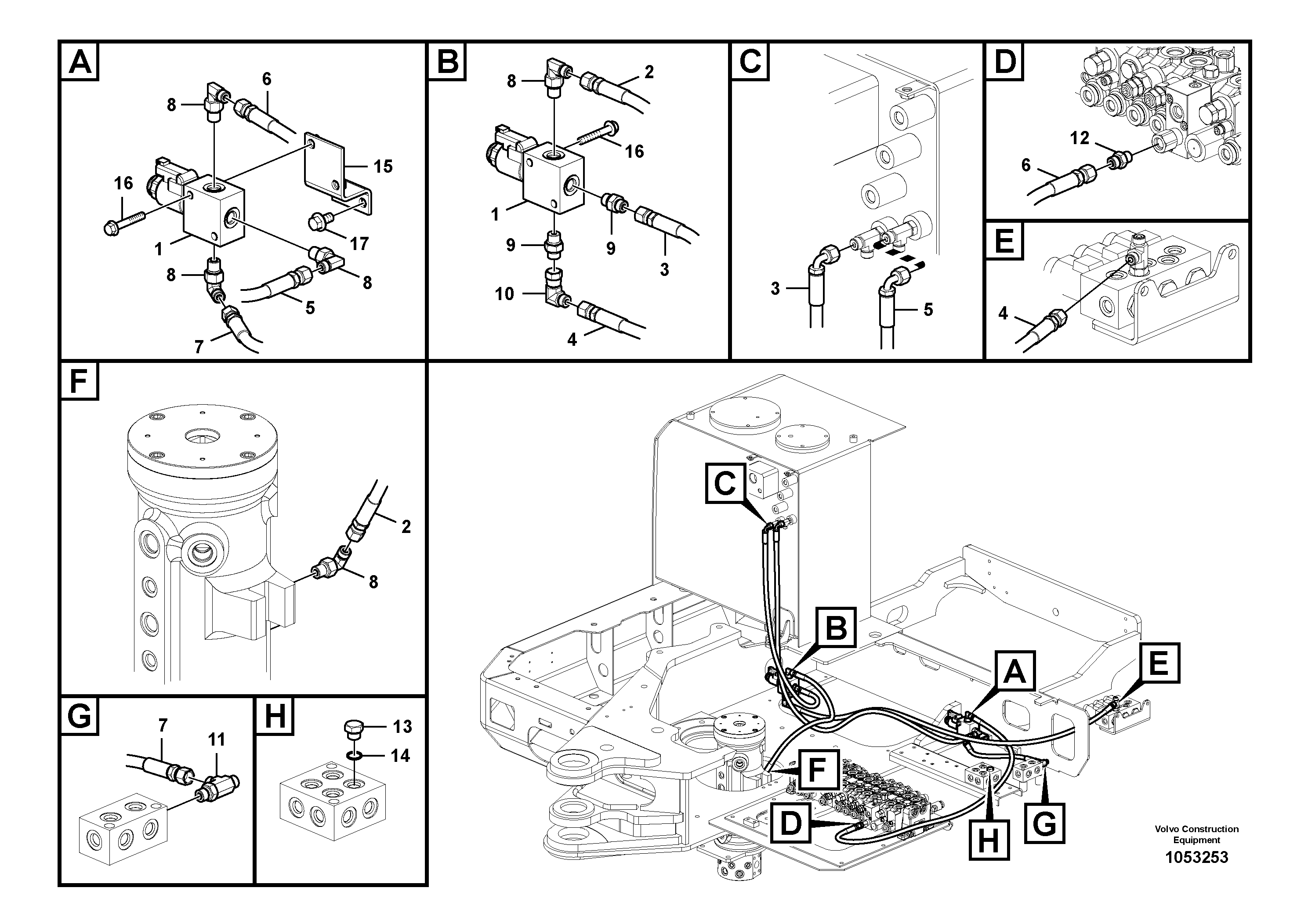 Схема запчастей Volvo EW60C - 62625 Servo system, pump piping and filter mount 