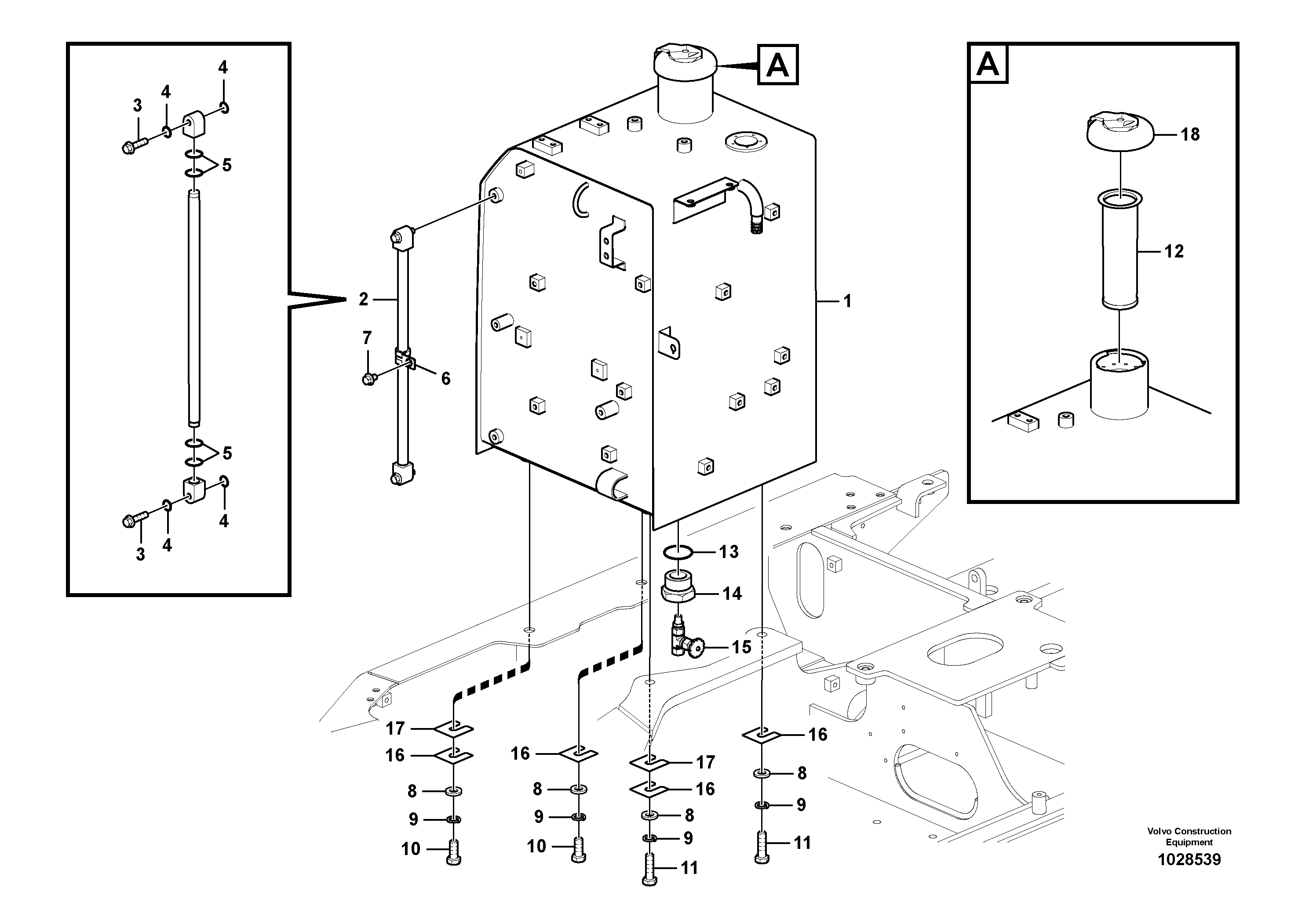 Схема запчастей Volvo EW60C - 32739 Fuel tank with fitting parts 