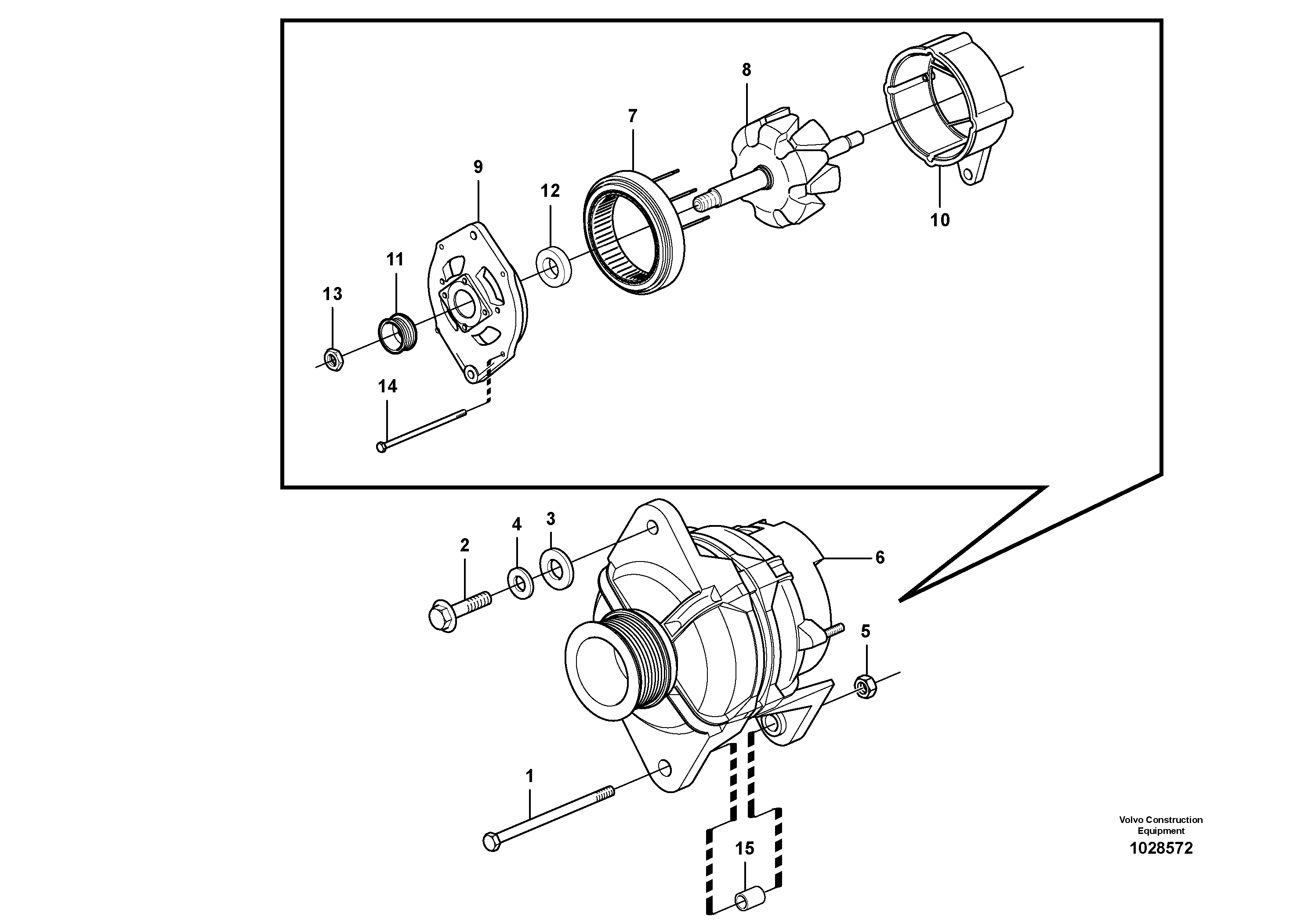 Схема запчастей Volvo EW60C - 65748 Alternator with assembling details 