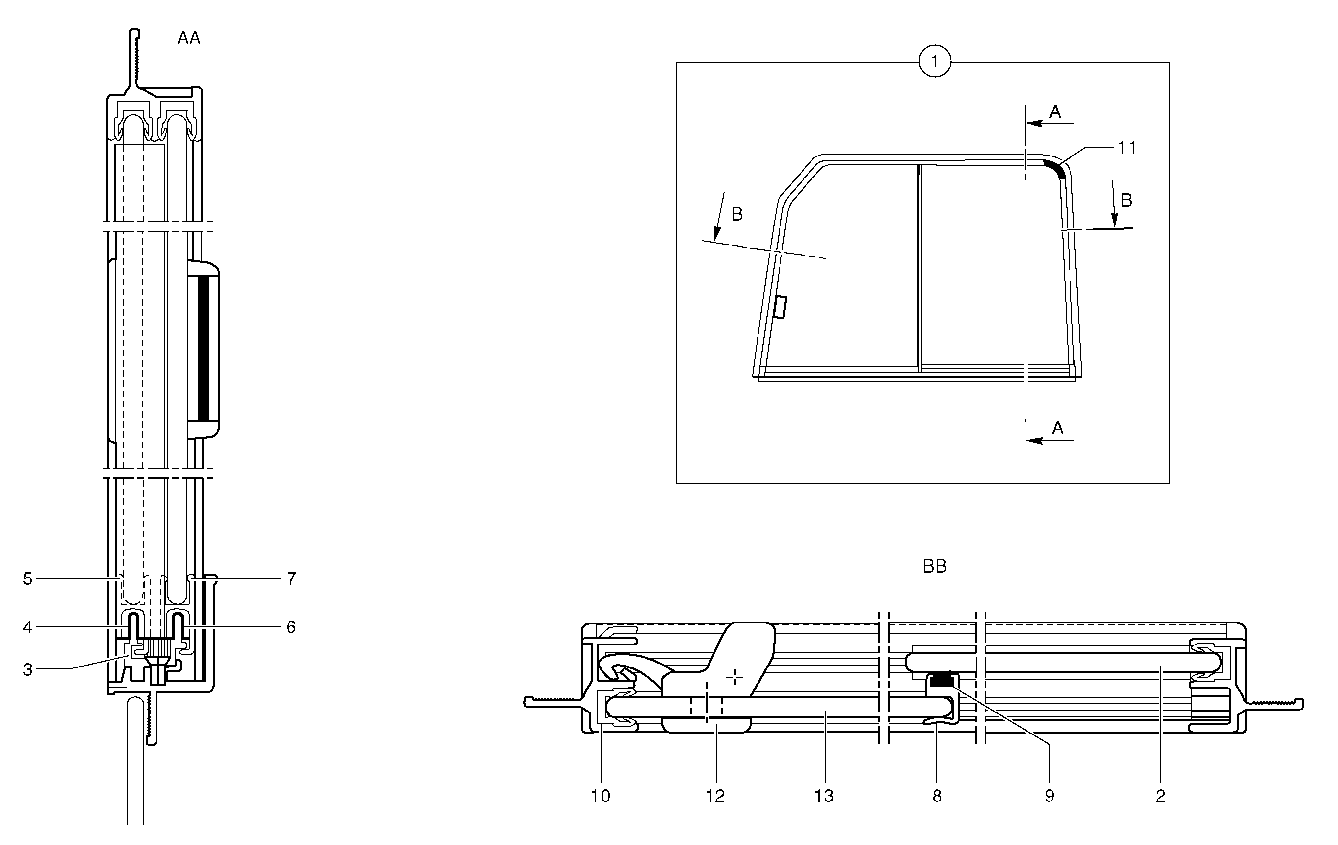Схема запчастей Volvo EC15 - 43089 Cab : sliding window ( right ) EC15 TYPE 265 XR