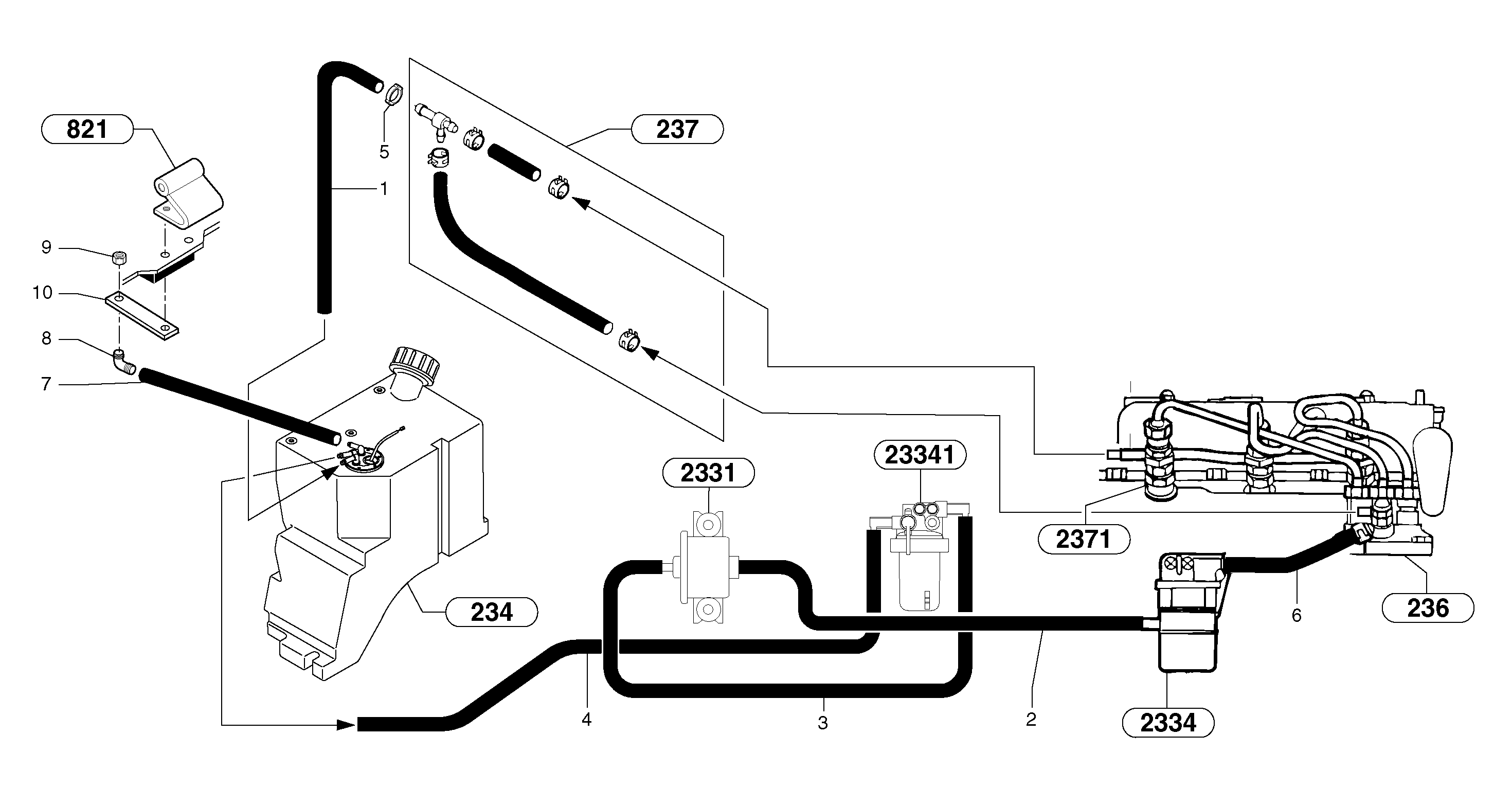 Схема запчастей Volvo EC15 - 6595 Fuel circuit EC15 TYPE 261 XT/XTV