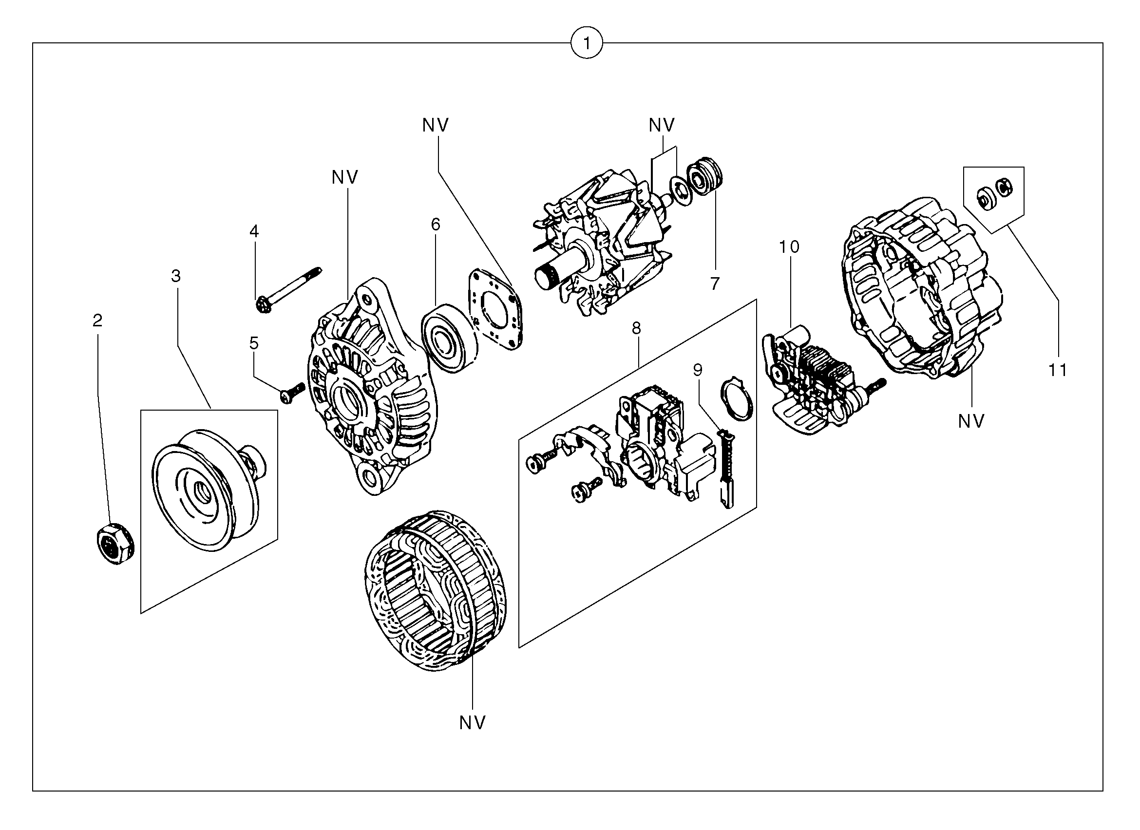 Схема запчастей Volvo EC15 - 6625 Alternator EC15 TYPE 261 XT/XTV