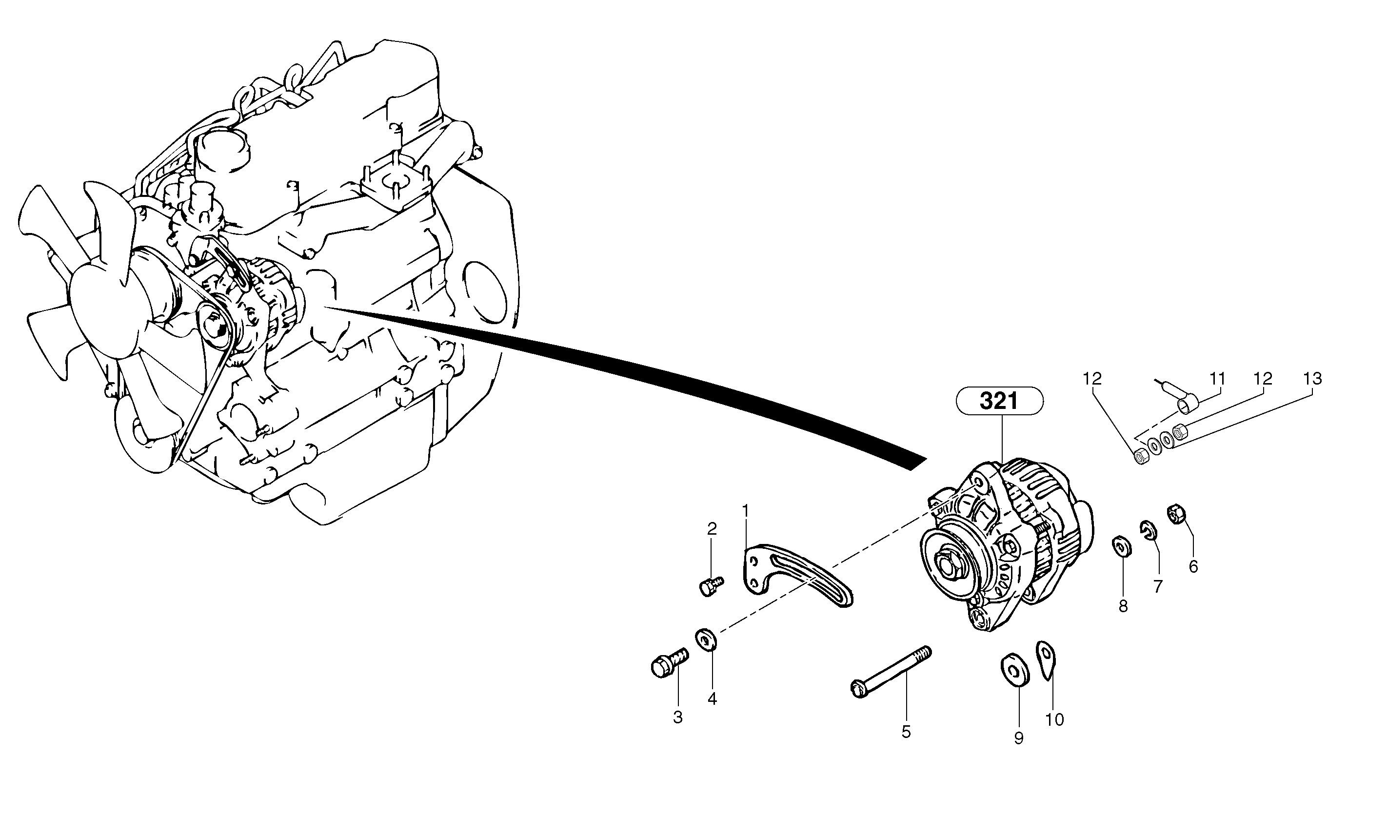 Схема запчастей Volvo EC15 - 77533 Alternator installation EC15 TYPE 261 XT/XTV
