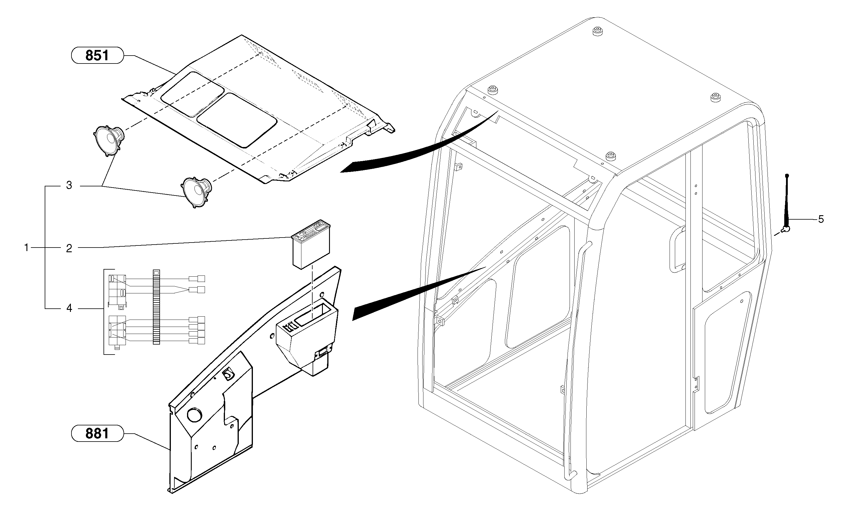 Схема запчастей Volvo EC15 - 5801 Radio kit EC15 TYPE 261 XT/XTV