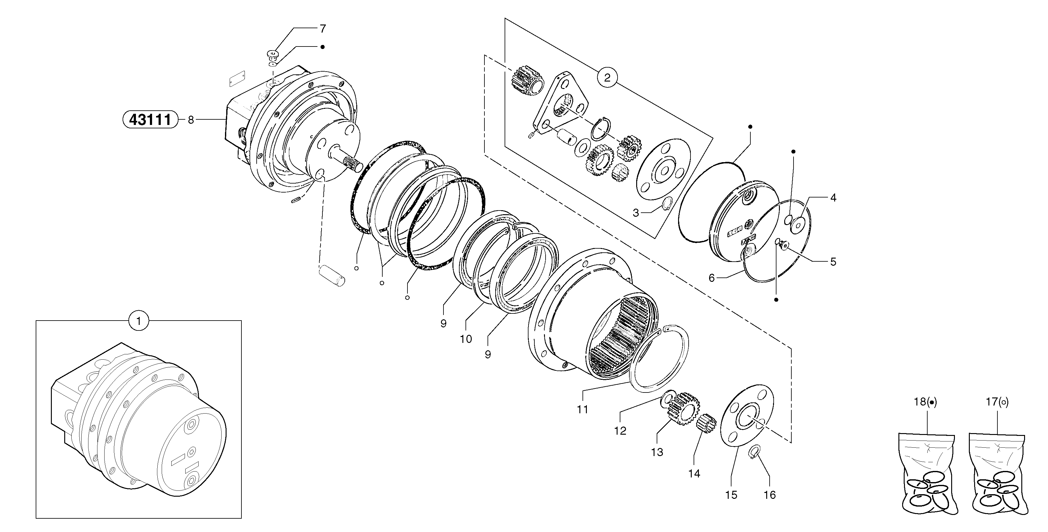 Схема запчастей Volvo EC15 - 5804 Travelling gear motor assy / without brake EC15 TYPE 261 XT/XTV