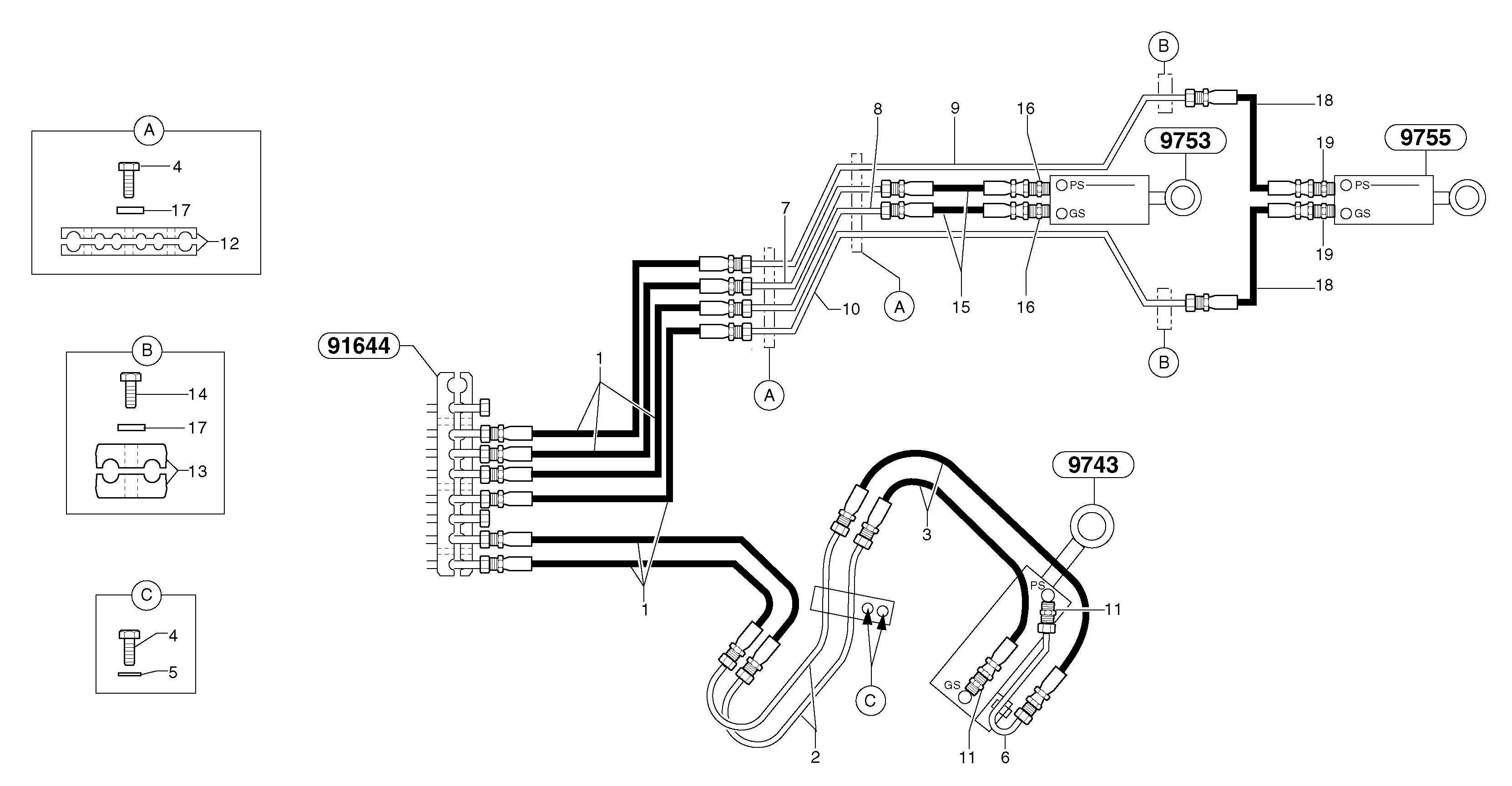 Схема запчастей Volvo EC15 - 29021 Hydr. circuit.( boom / dipper arm / bucket ) EC15 TYPE 265 XR