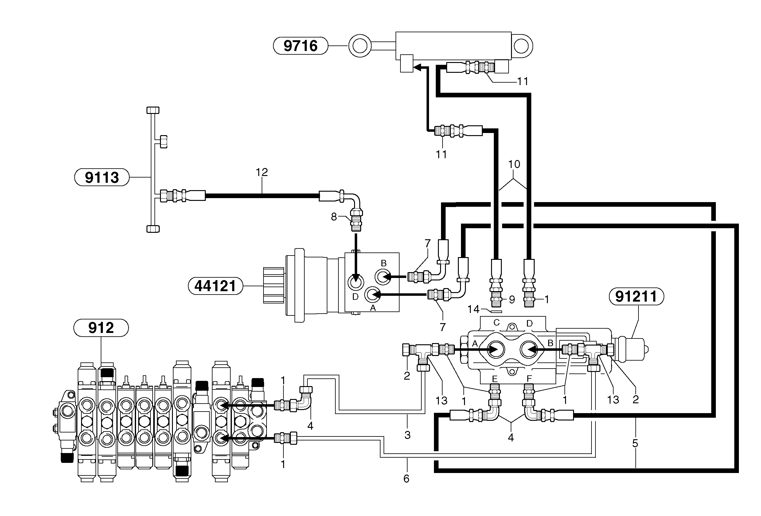 Схема запчастей Volvo EC15 - 105692 Hydr. circuit. ( boom slewing / offset ) EC15 TYPE 261 XT/XTV