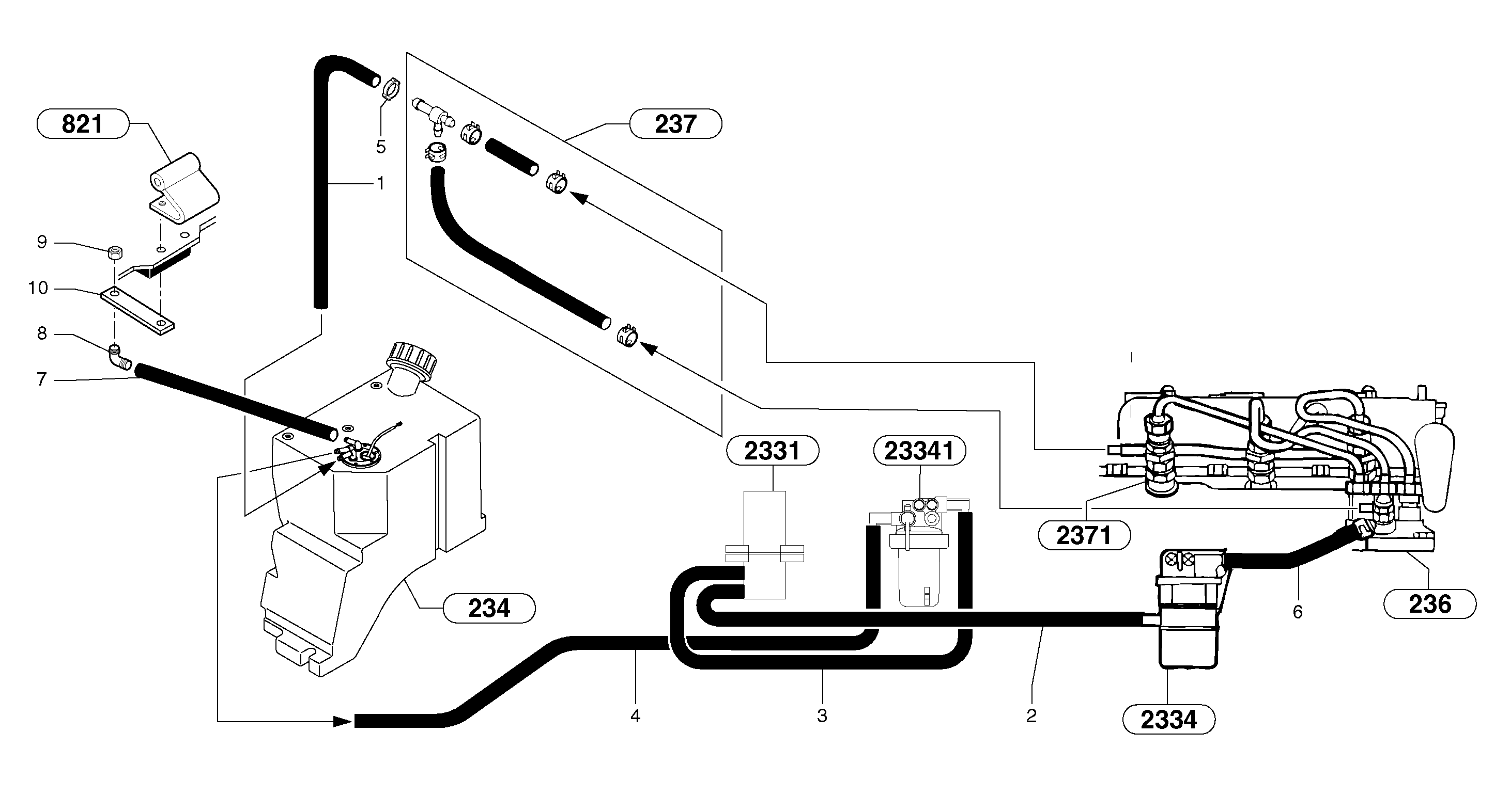 Схема запчастей Volvo EC15 - 4030 Fuel circuit EC15 TYPE 265 XR