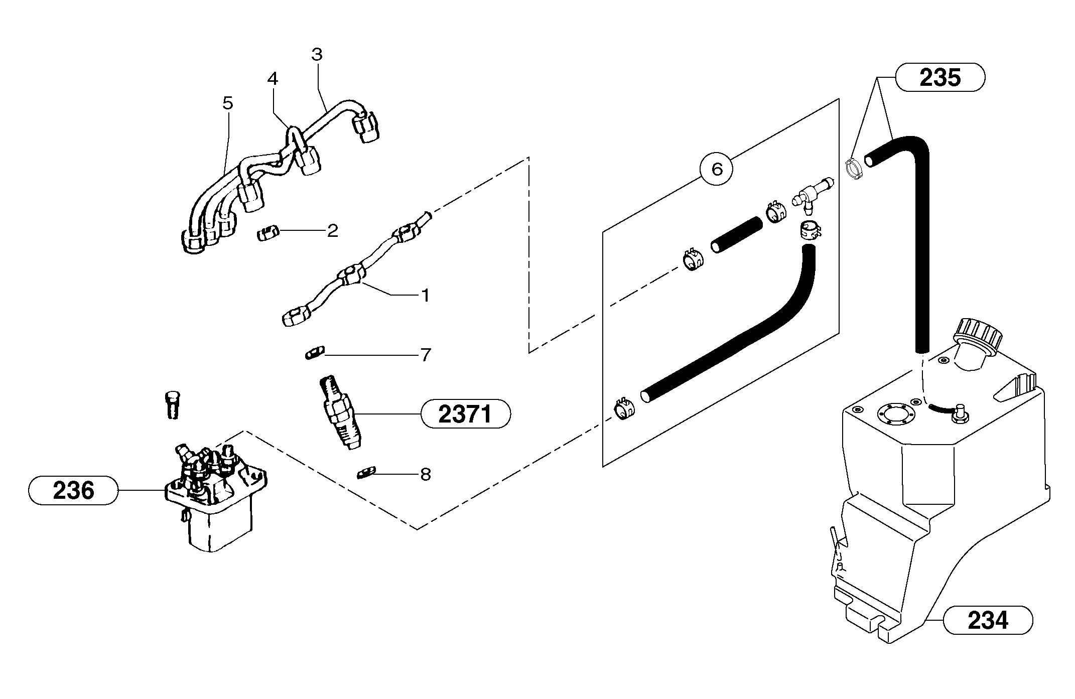 Схема запчастей Volvo EC15 - 45870 Fuel circuit : injection pump EC15 TYPE 265 XR