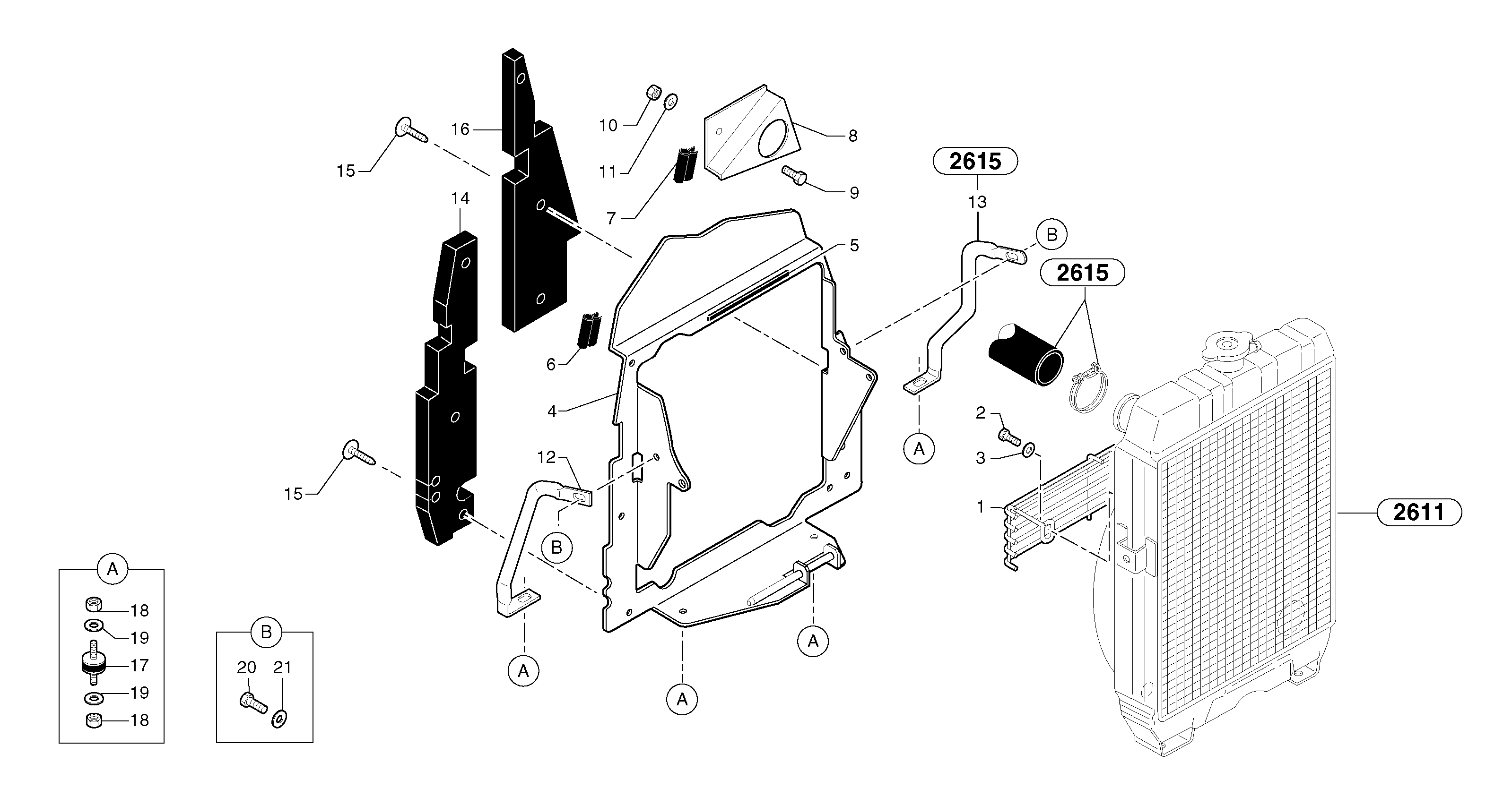 Схема запчастей Volvo EC15 - 89570 Radiator installation EC15 TYPE 265 XR
