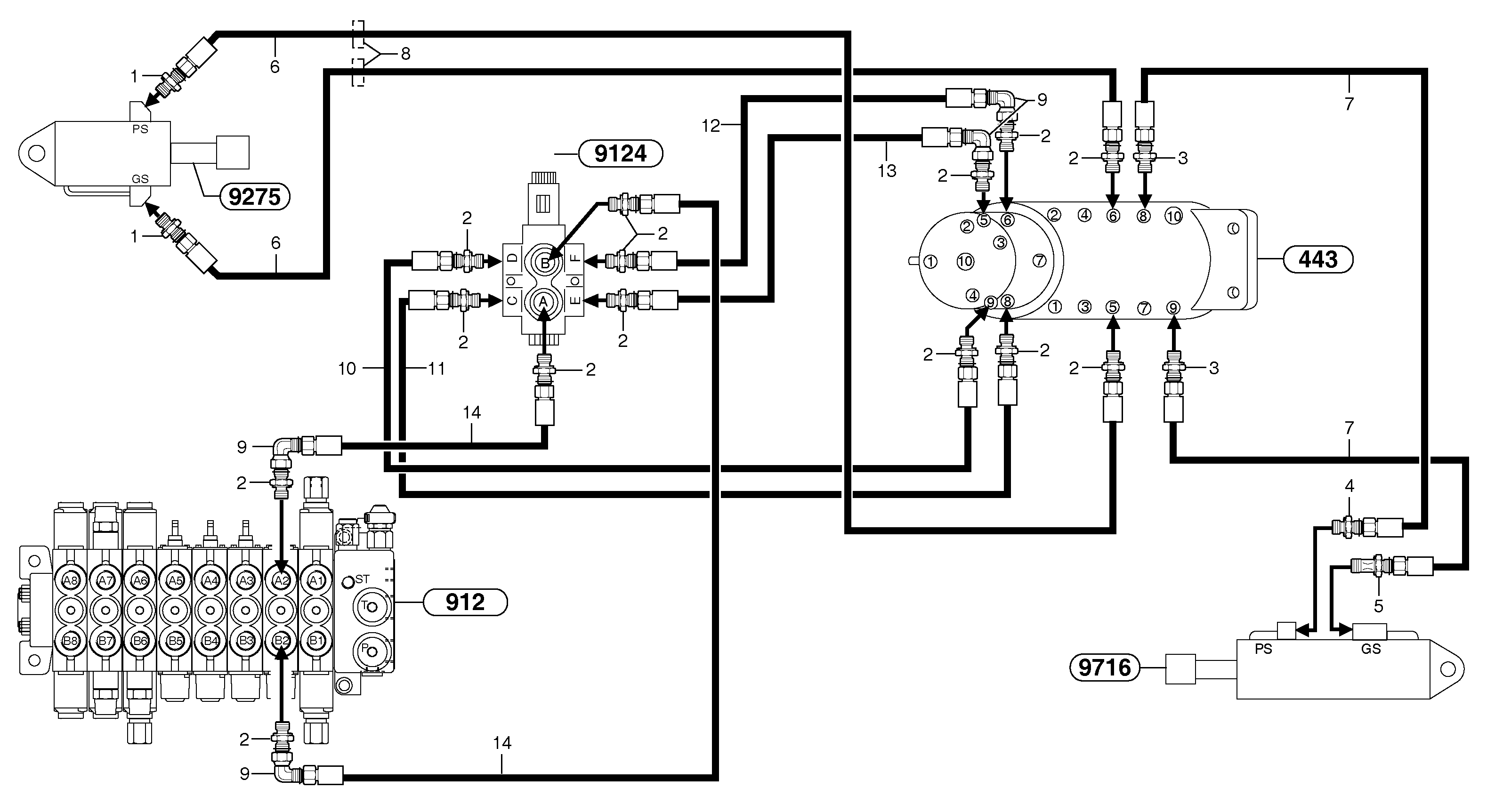 Схема запчастей Volvo EC15B - 102500 Hydr. circuit. ( dozer blade ) variable track EC15B TYPE 272 XT/XTV