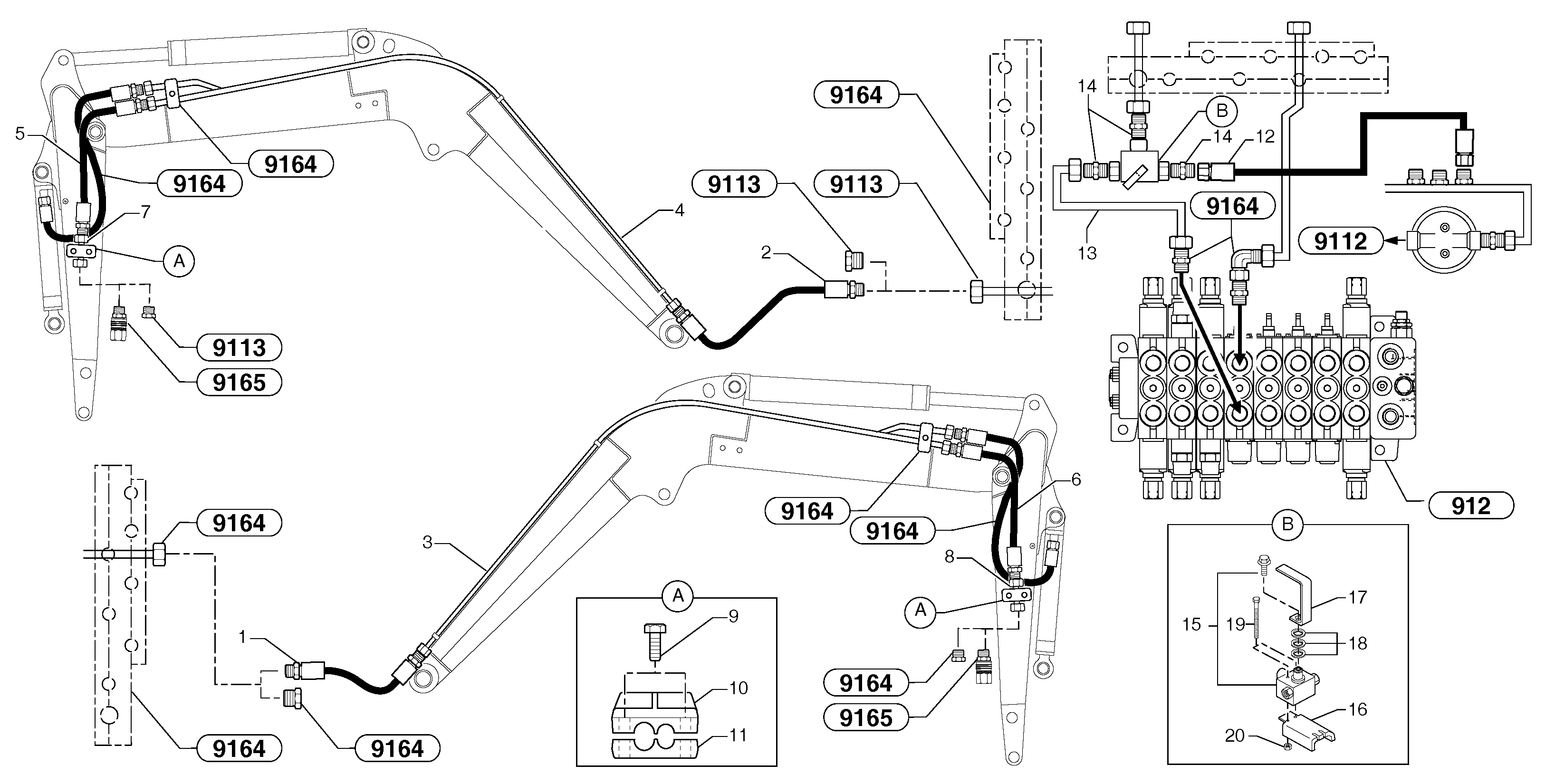 Схема запчастей Volvo EC15B - 102508 Hydraulic circuit ( double-acting ) EC15B TYPE 272 XT/XTV