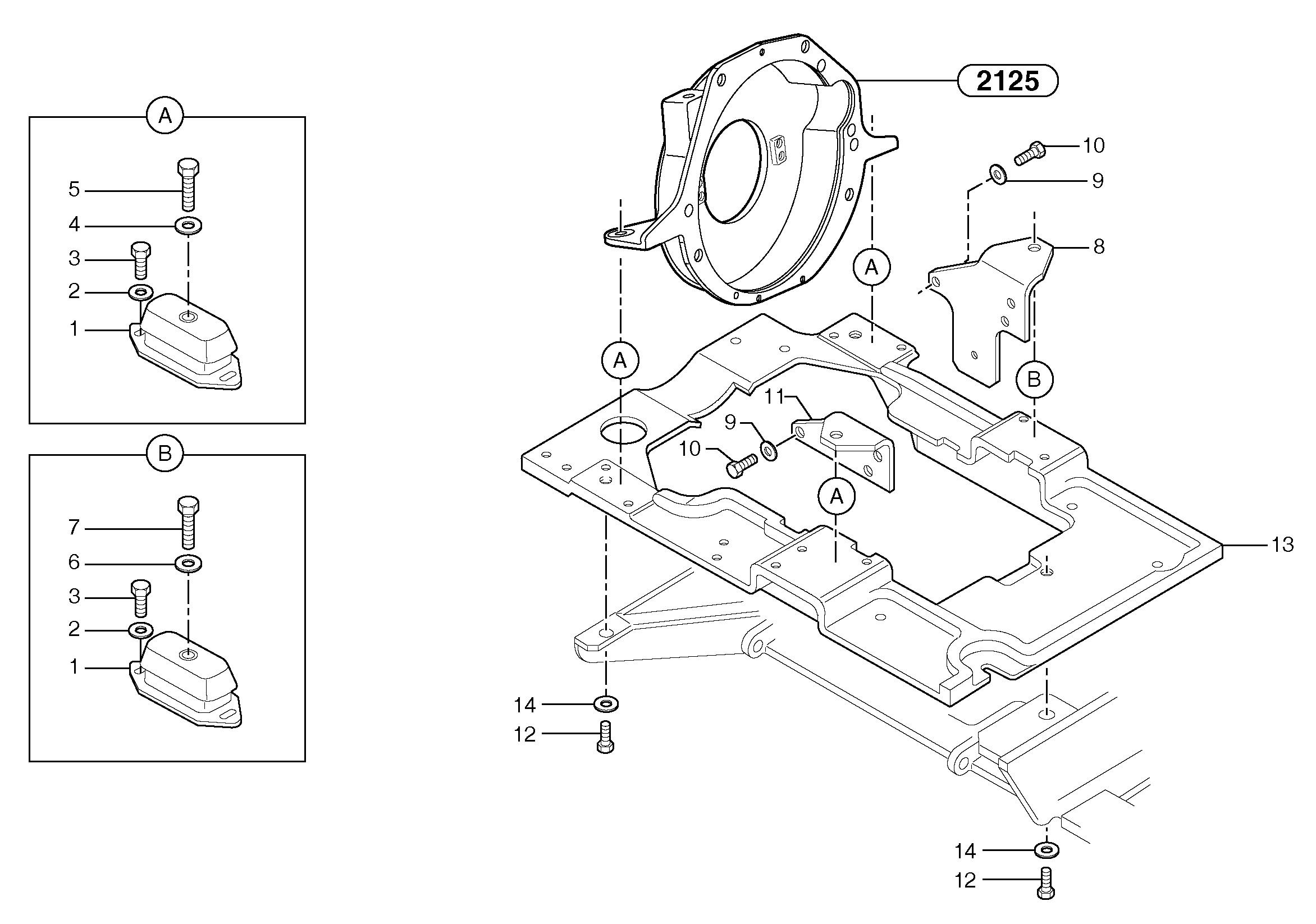 Схема запчастей Volvo EC15B - 29571 Engine mounts EC15B TYPE 272 XT/XTV
