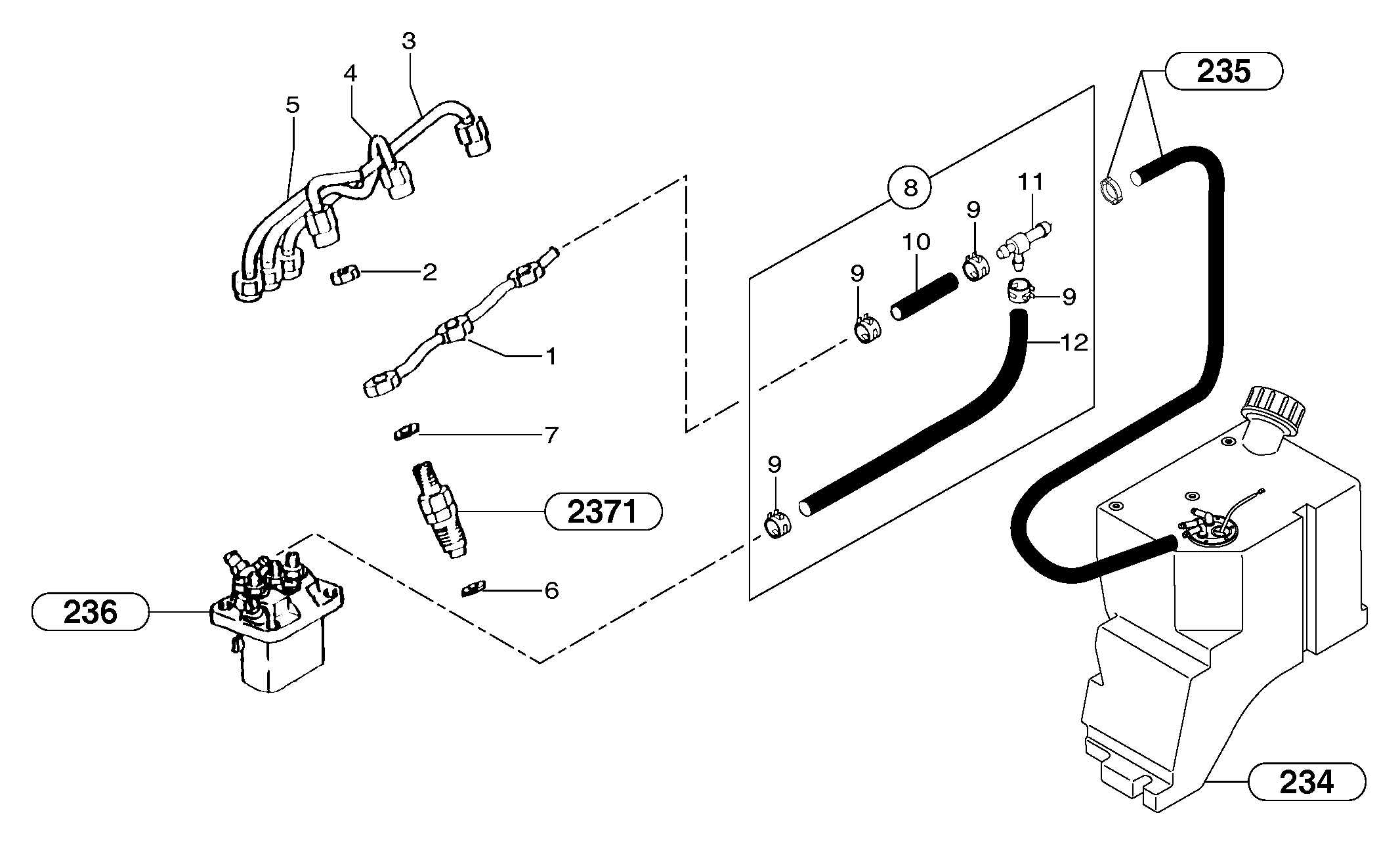 Схема запчастей Volvo EC15B - 35052 Fuel circuit : injection pump EC15B TYPE 272 XT/XTV