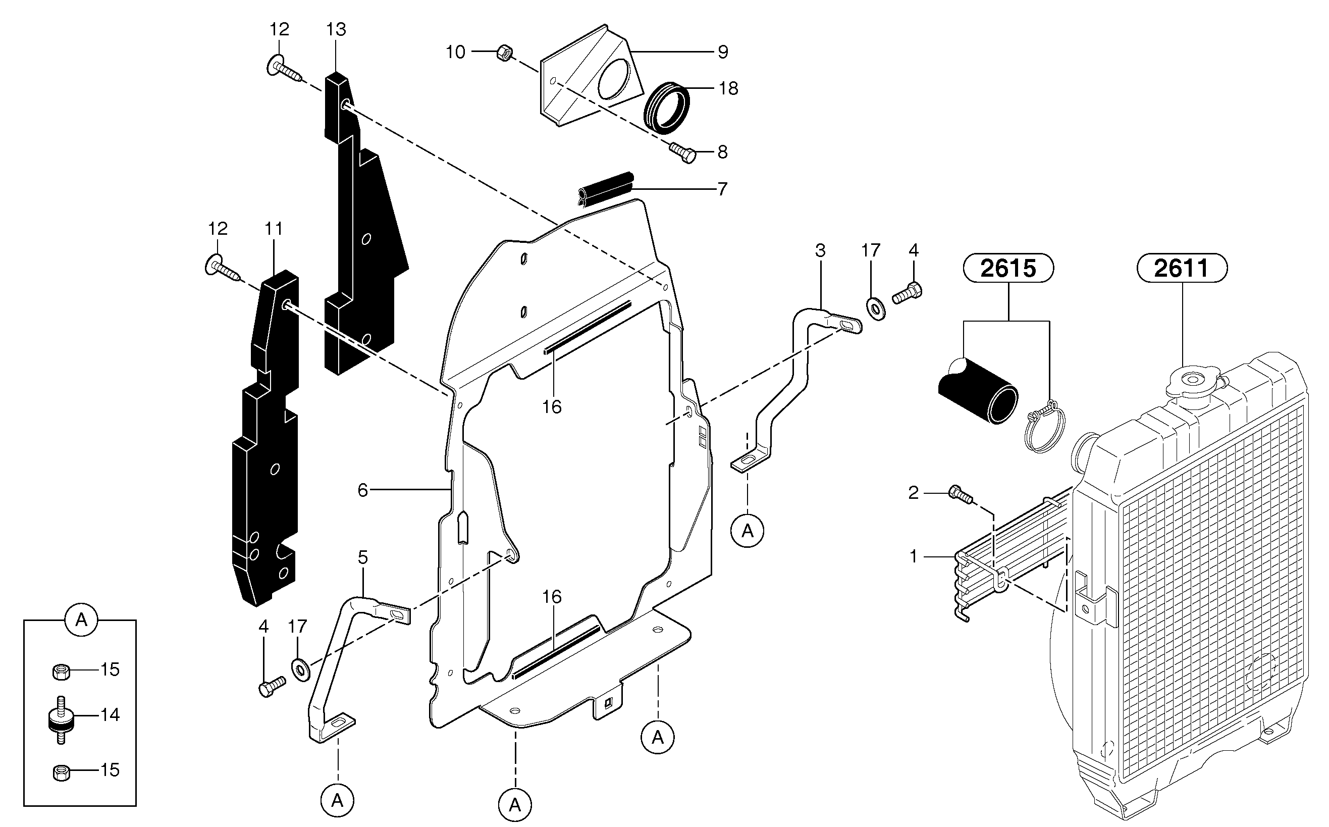 Схема запчастей Volvo EC15B - 88620 Radiator installation EC15B TYPE 272 XT/XTV