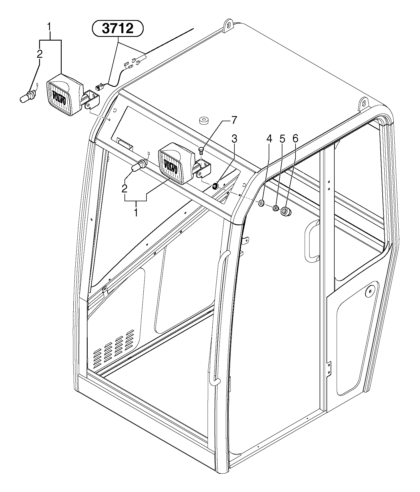 Схема запчастей Volvo EC15B - 32616 Front headlight on cab EC15B TYPE 272 XT/XTV