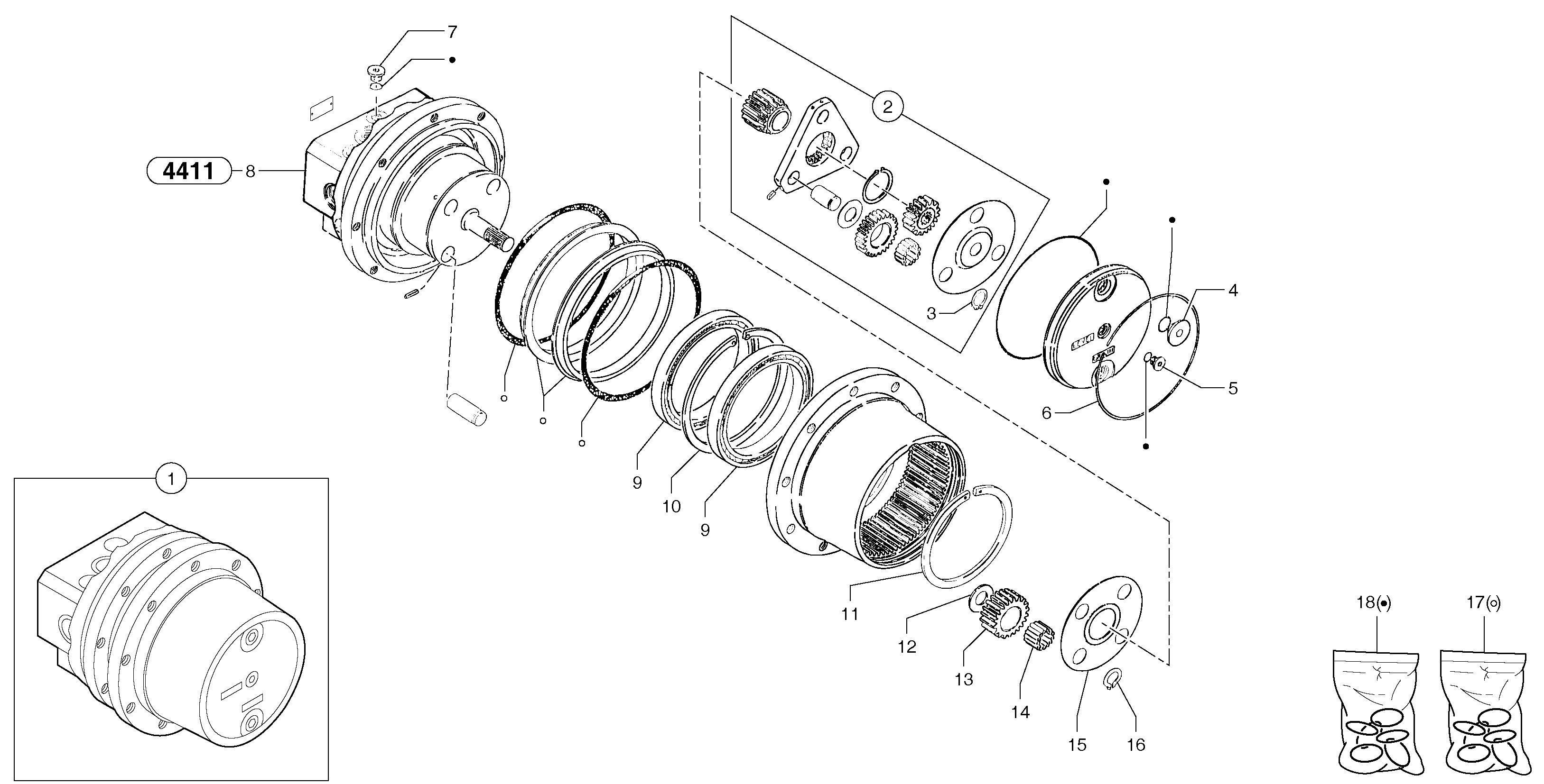 Схема запчастей Volvo EC15B - 3572 Travelling gear motor assy / without brake EC15B TYPE 272 XT/XTV