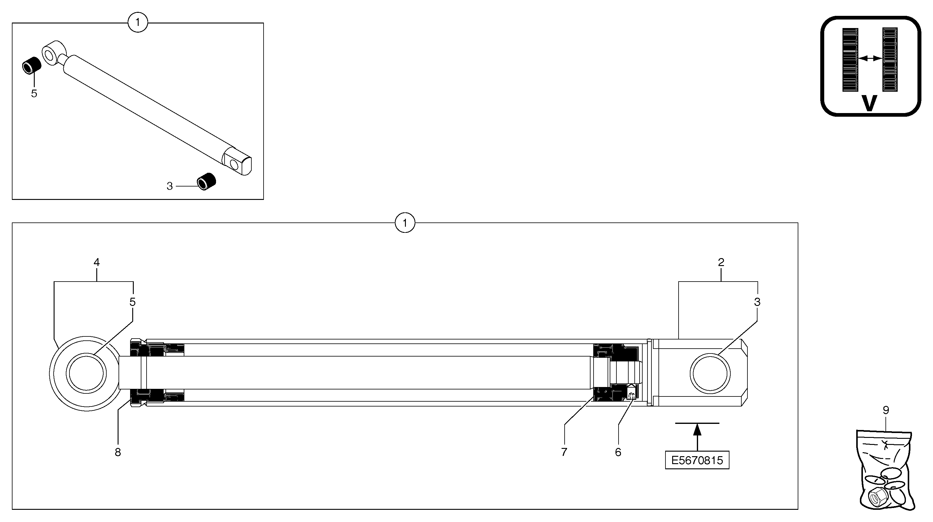 Схема запчастей Volvo EC15B - 2032 Variable track cylinder EC15B TYPE 272 XT/XTV