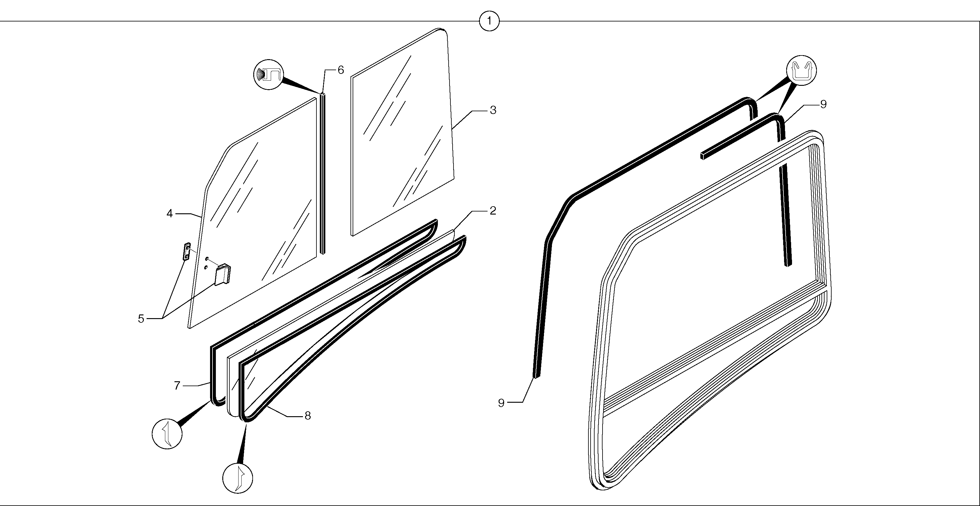 Схема запчастей Volvo EC15B - 23080 Cab : sliding window ( right ) EC15B TYPE 272 XT/XTV