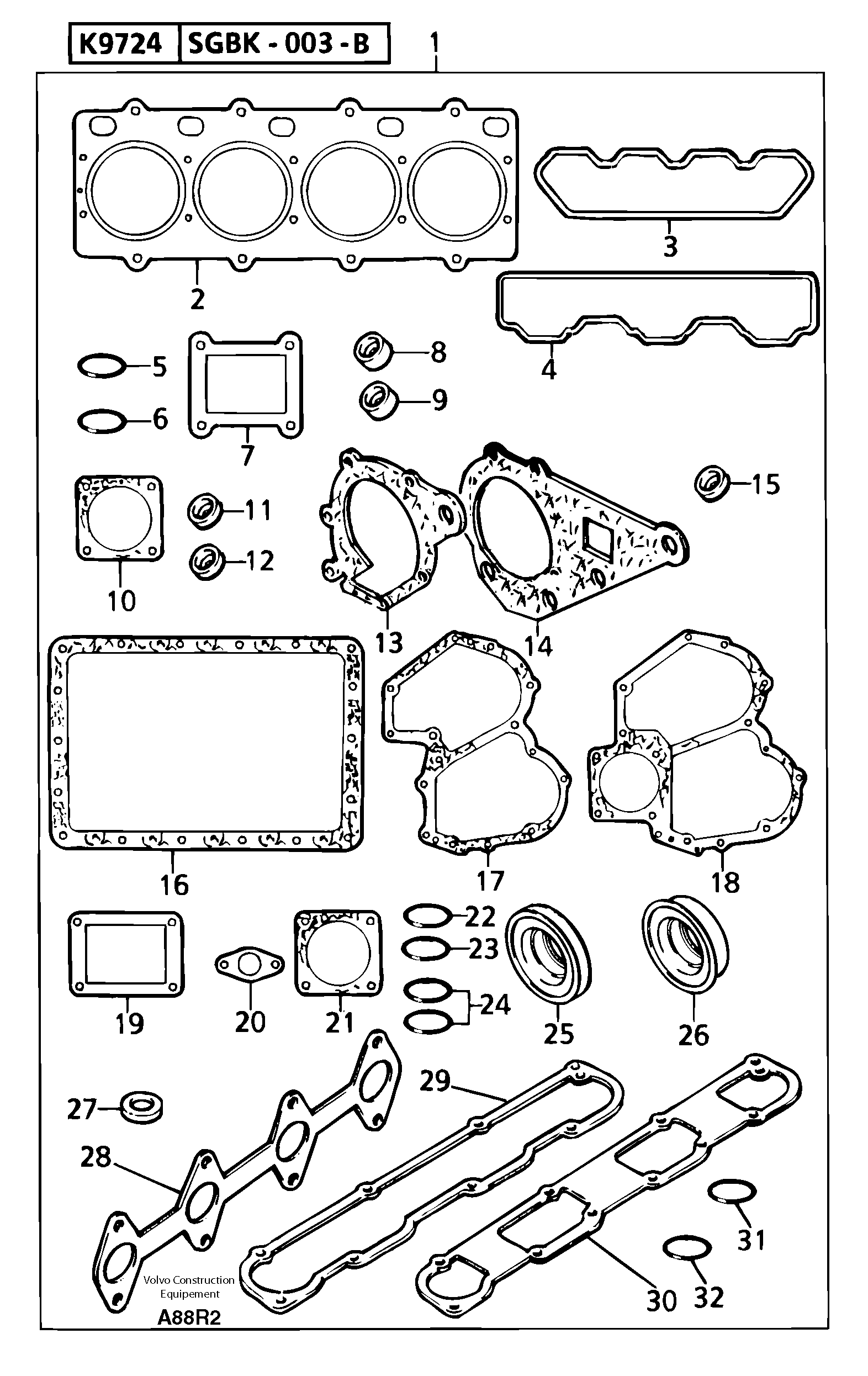 Схема запчастей Volvo EC50 - 97929 Engine gasket kit EC50VV TYPE 247