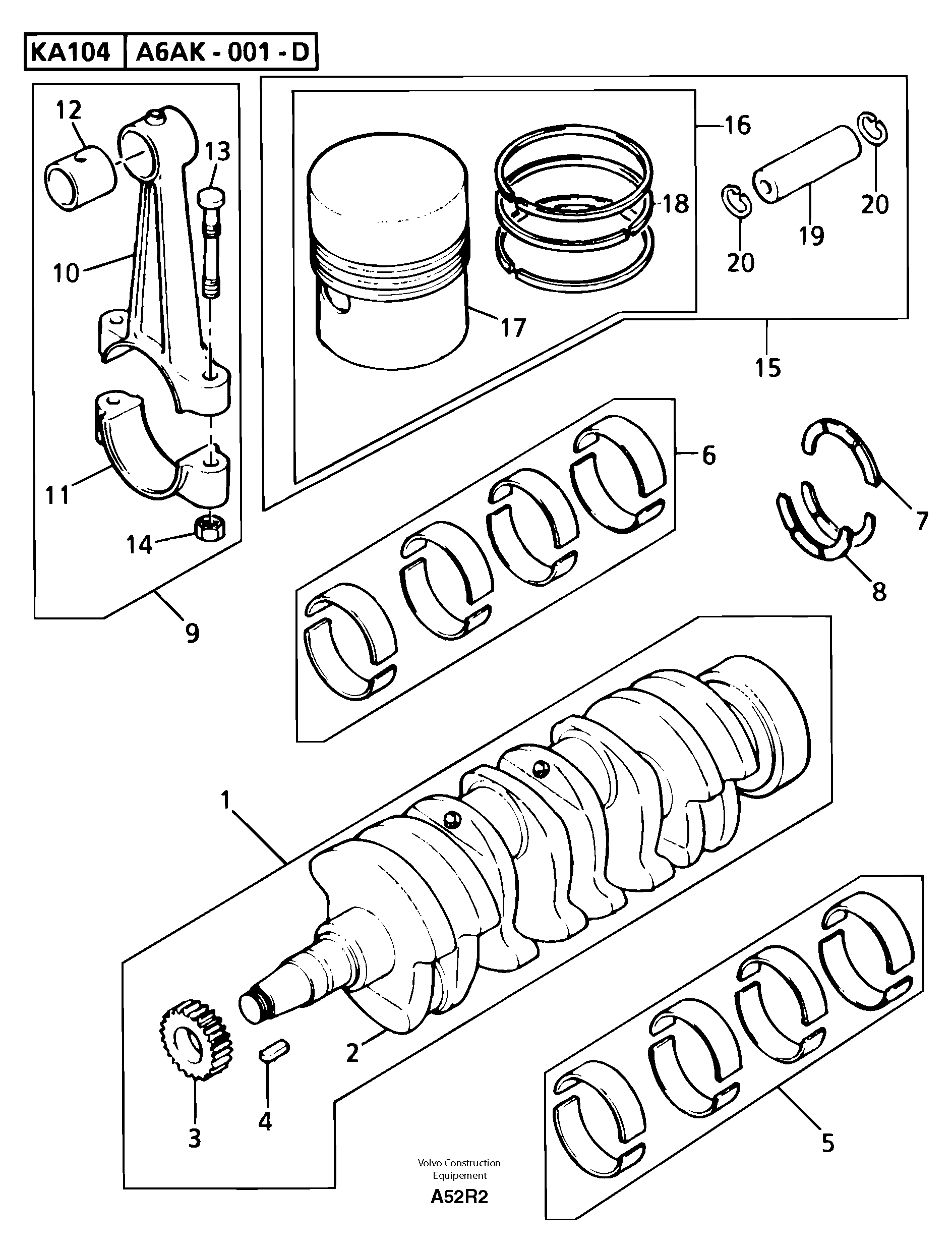Схема запчастей Volvo EC50 - 106196 Crankshaft , pistons and connecting rods EC50VV TYPE 247