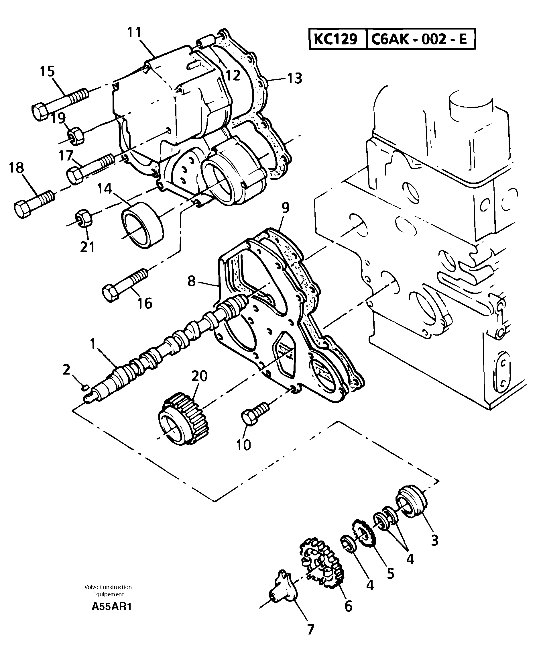 Схема запчастей Volvo EC50 - 14542 Timing gear and camshaft EC50 TYPE 247