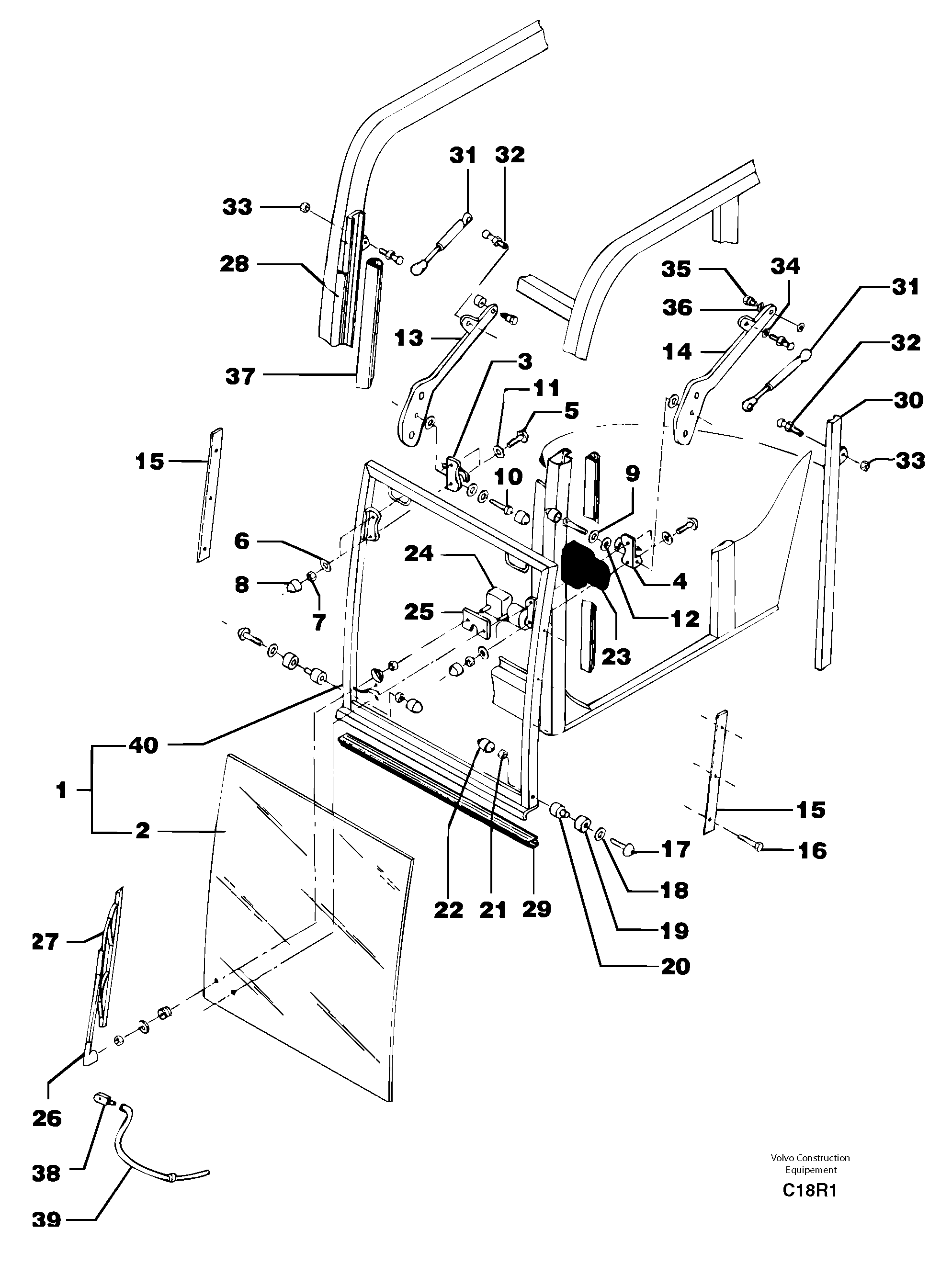 Схема запчастей Volvo EC50 - 7141 Cab : sliding window ( front ) EC50VV TYPE 247