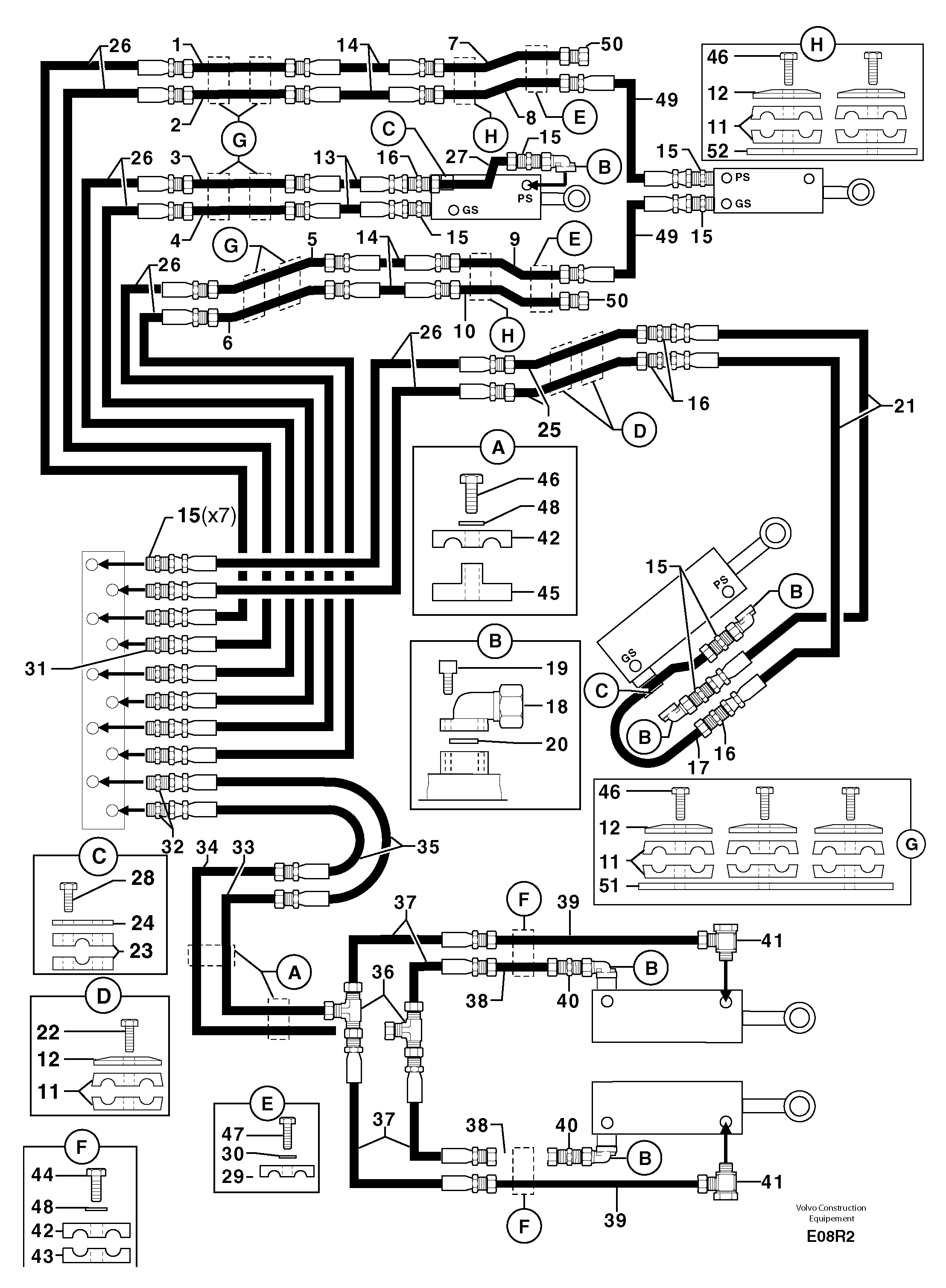 Схема запчастей Volvo EC50 - 7336 Hydr. circuit ( attachment ) ( continued ) EC50VV TYPE 247